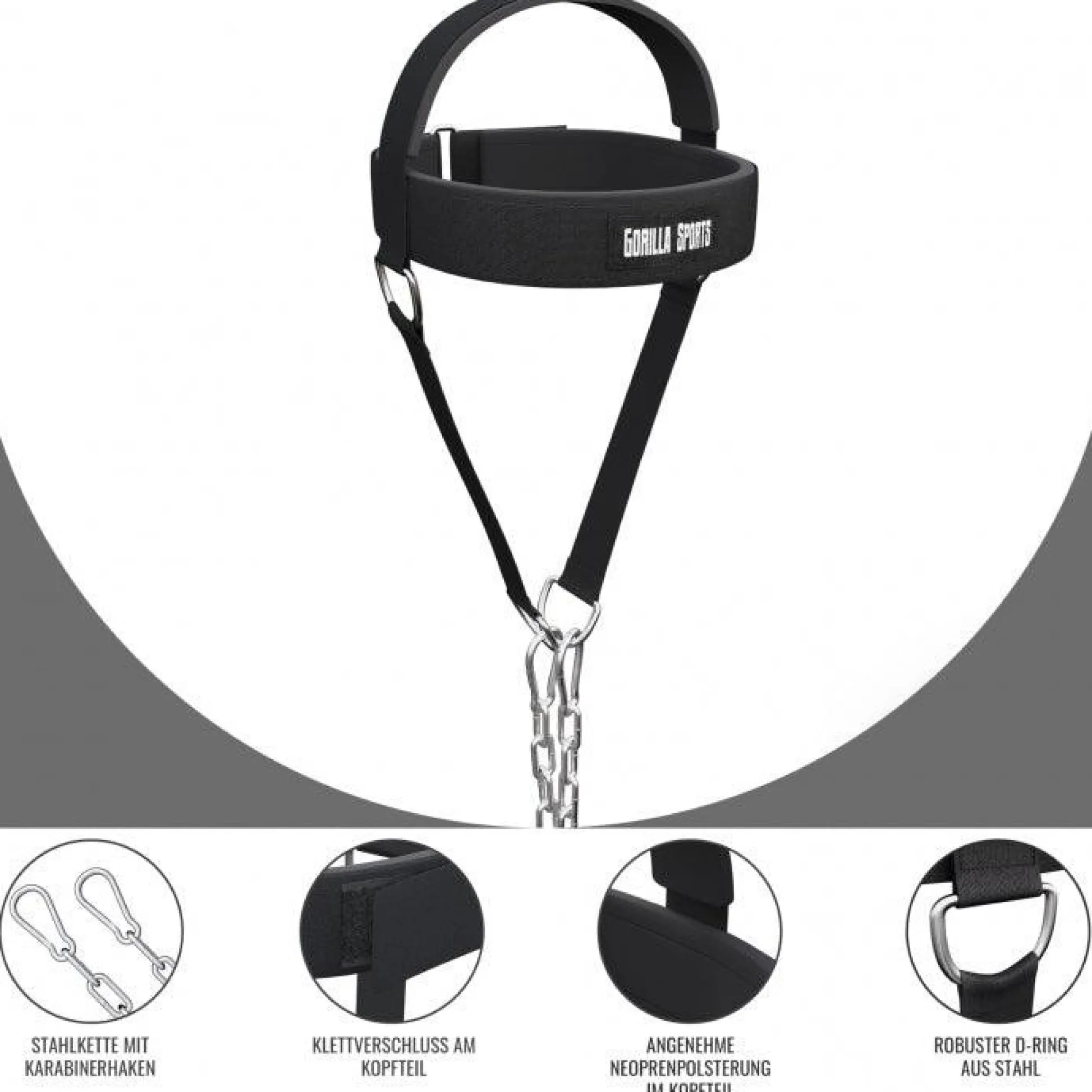 Gorilla Sports Nackentrainer gepolstert inkl, Kette und Karabinern Schwarz / Silber Clearance
