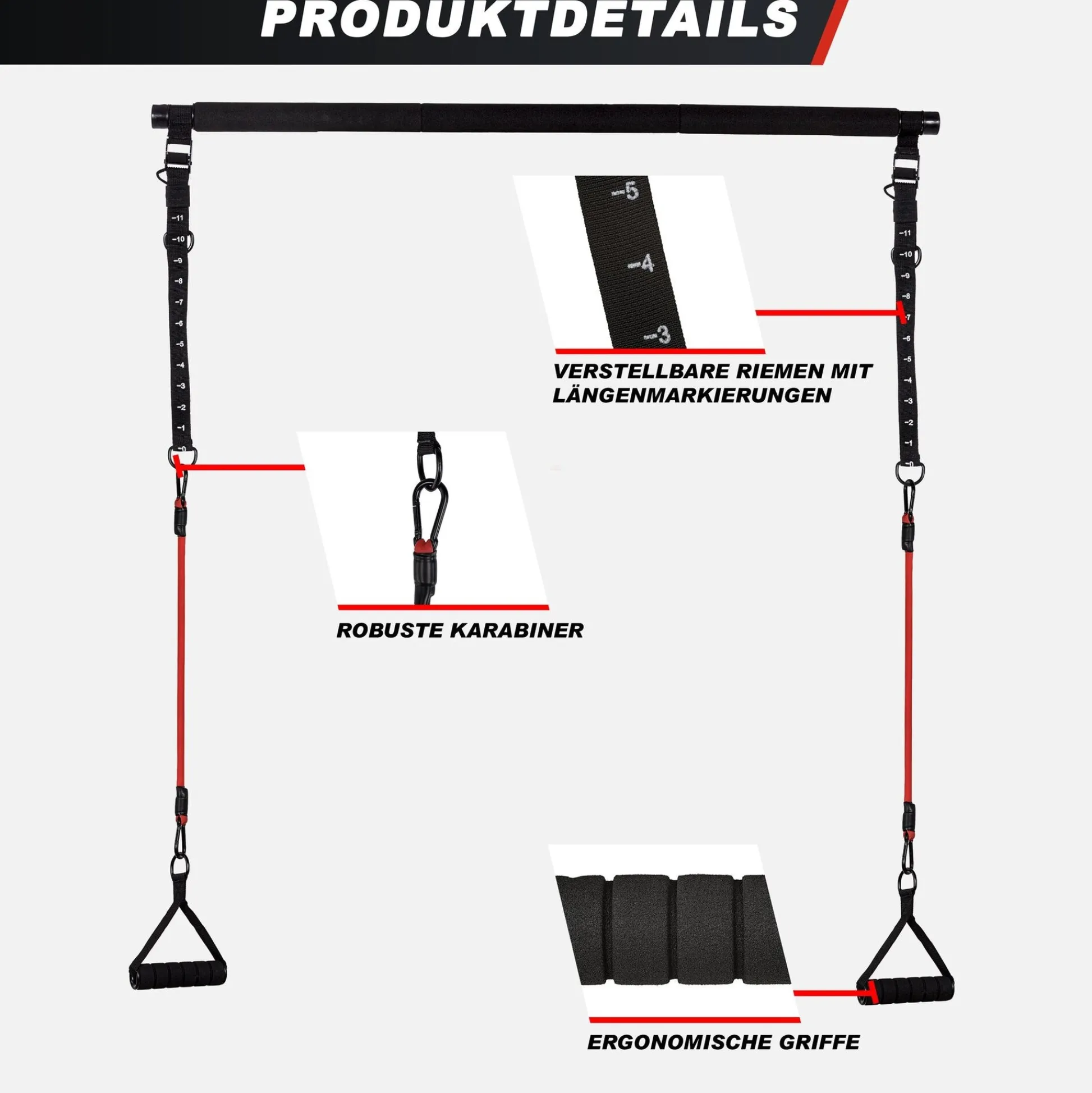 Gorilla Sports Pilates Set inkl, Stange und Widerstandsbänder Schwarz / Grau / Rot Online