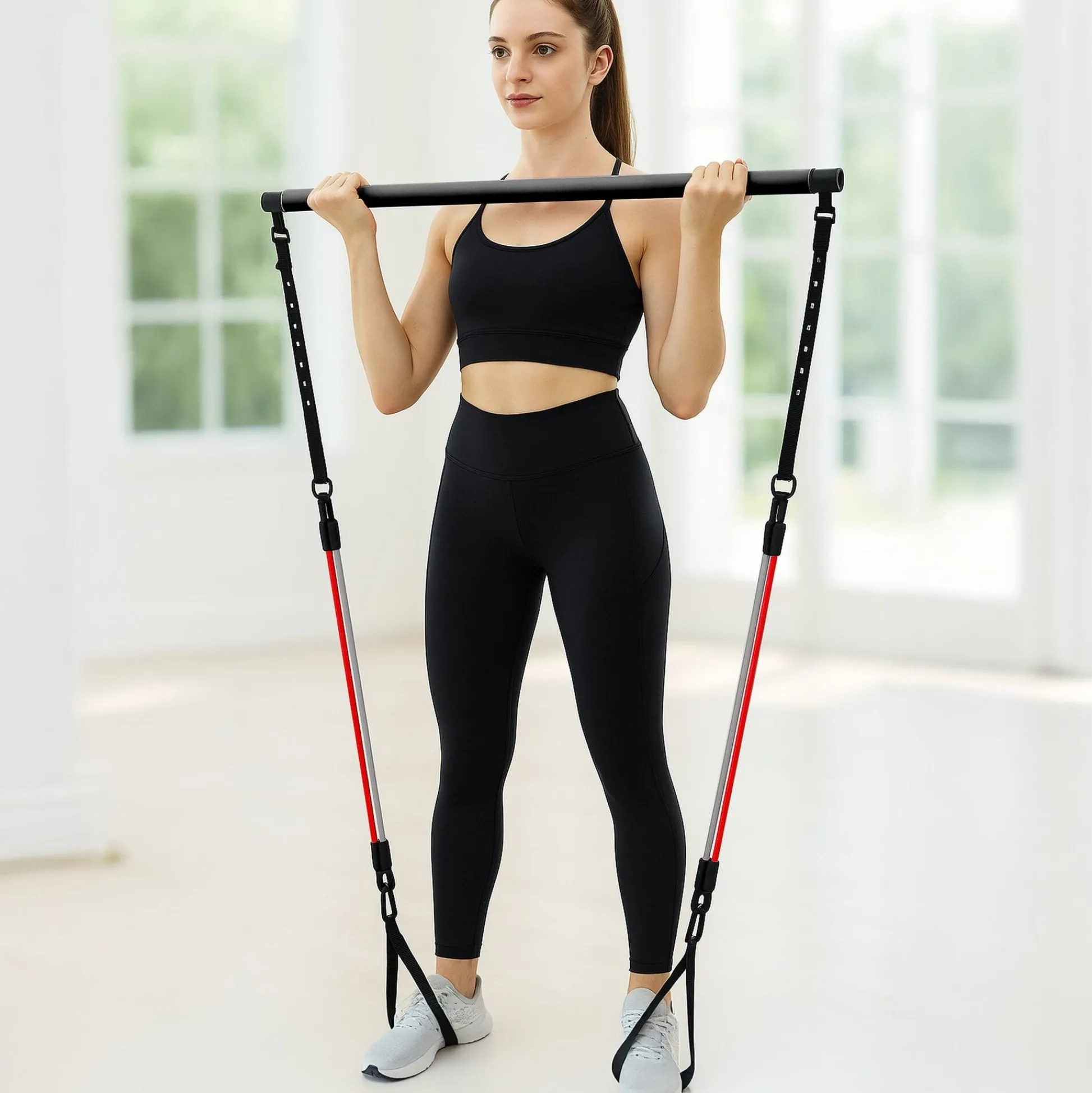 Gorilla Sports Pilates Set inkl, Stange und Widerstandsbänder Schwarz / Grau / Rot Online