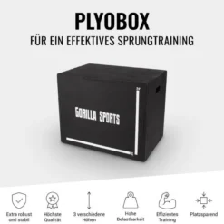 Gorilla Sports Plyo Box aus Holz schwarz 61 x 51 x 76 cm Schwarz / Weiss Outlet