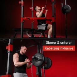 Gorilla Sports Power Rack mit Kabelzug Schwarz / Rot New