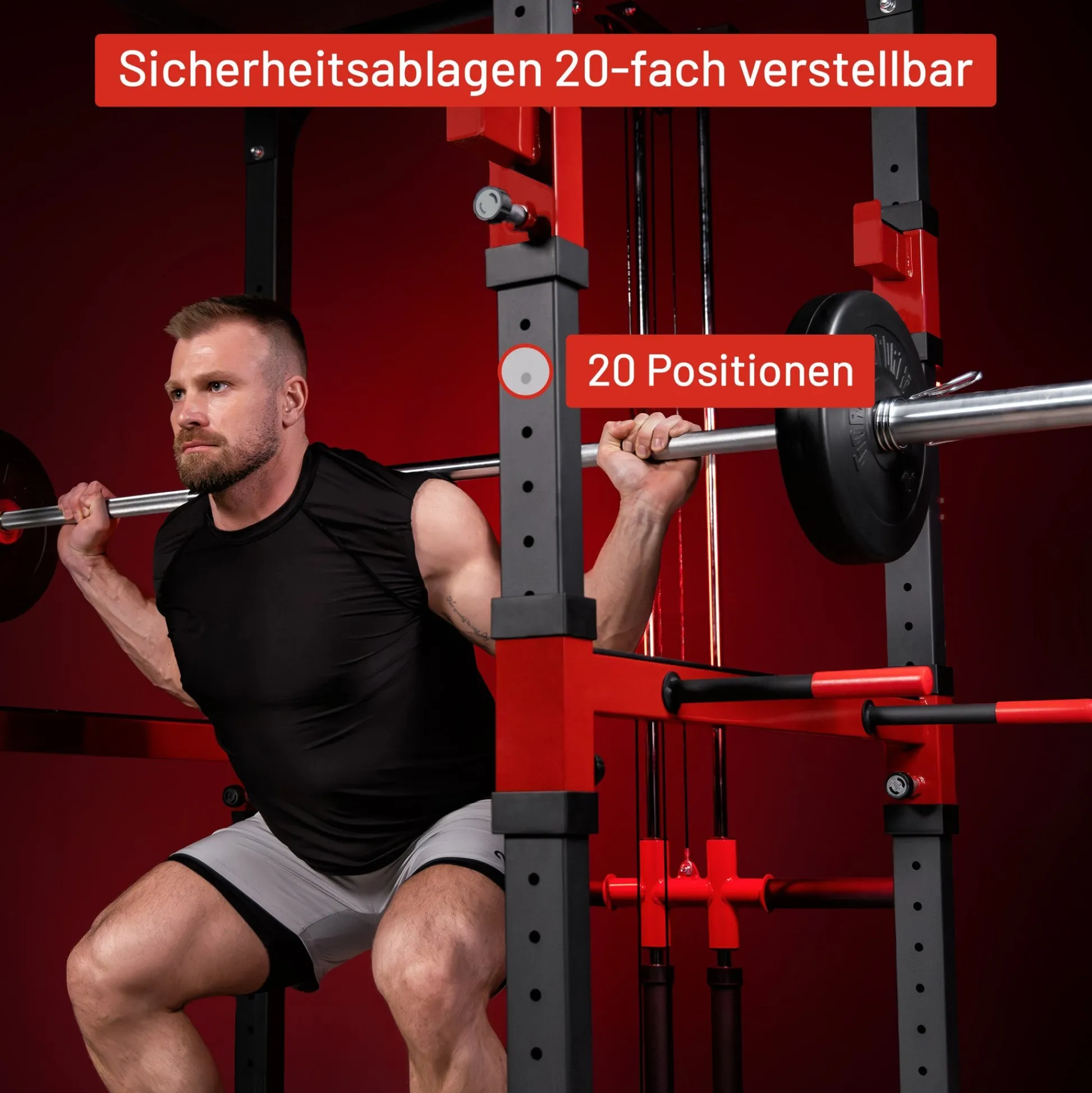 Gorilla Sports Power Rack mit Kabelzug Schwarz / Rot New