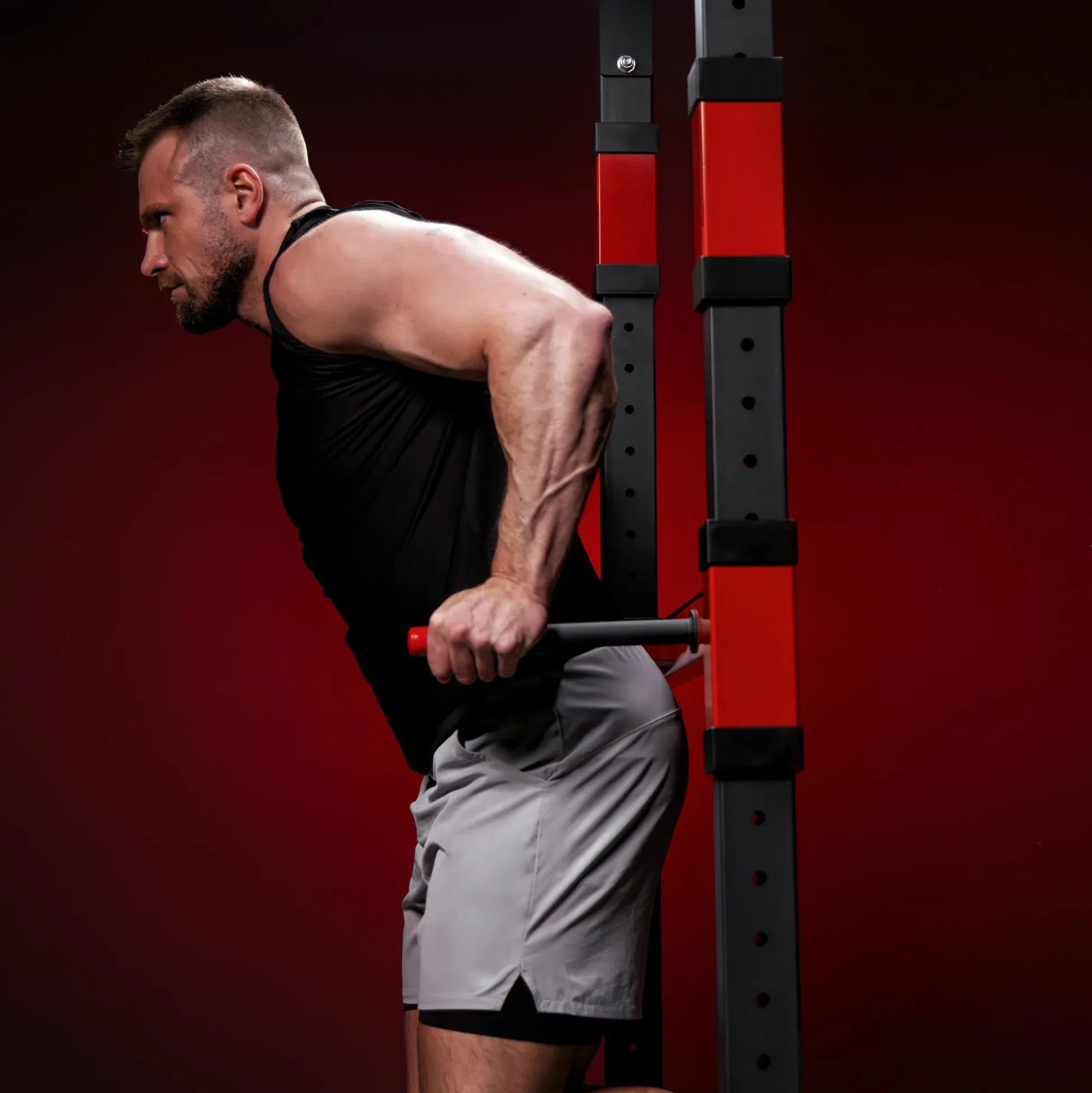 Gorilla Sports Power Rack mit Kabelzug Schwarz / Rot New