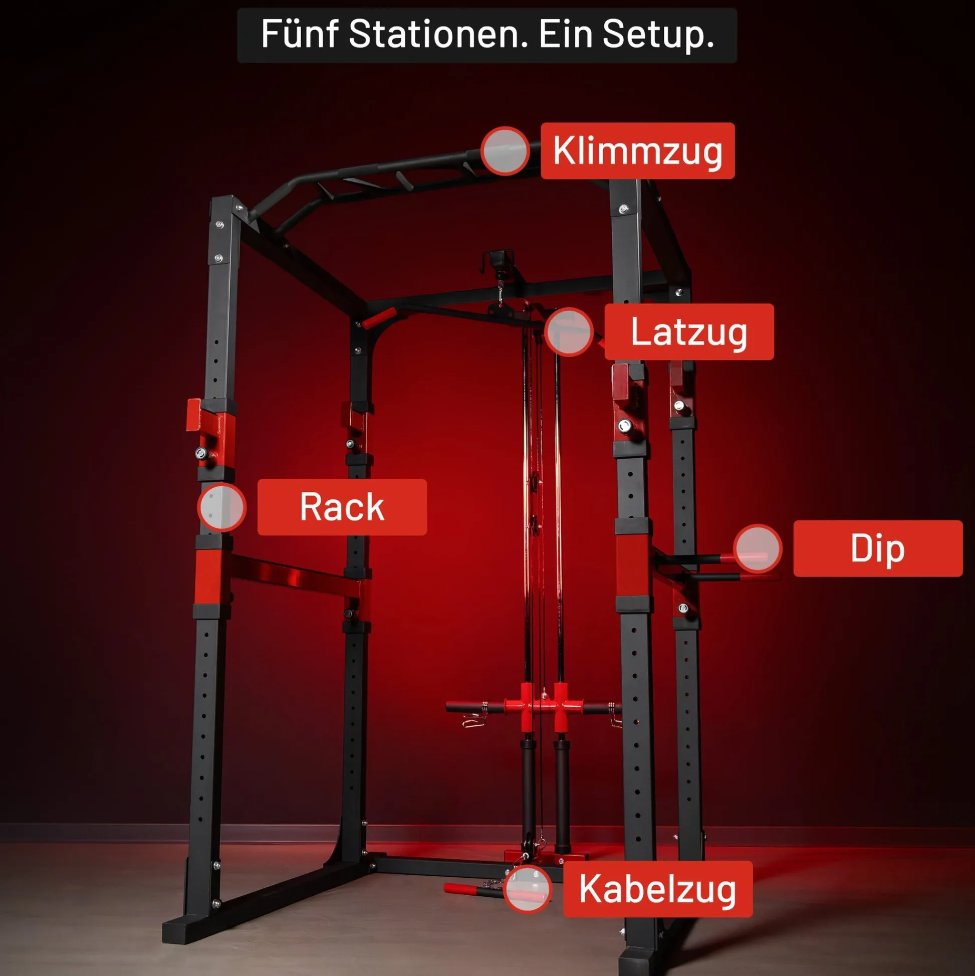 Gorilla Sports Power Rack mit Kabelzug Schwarz / Rot New