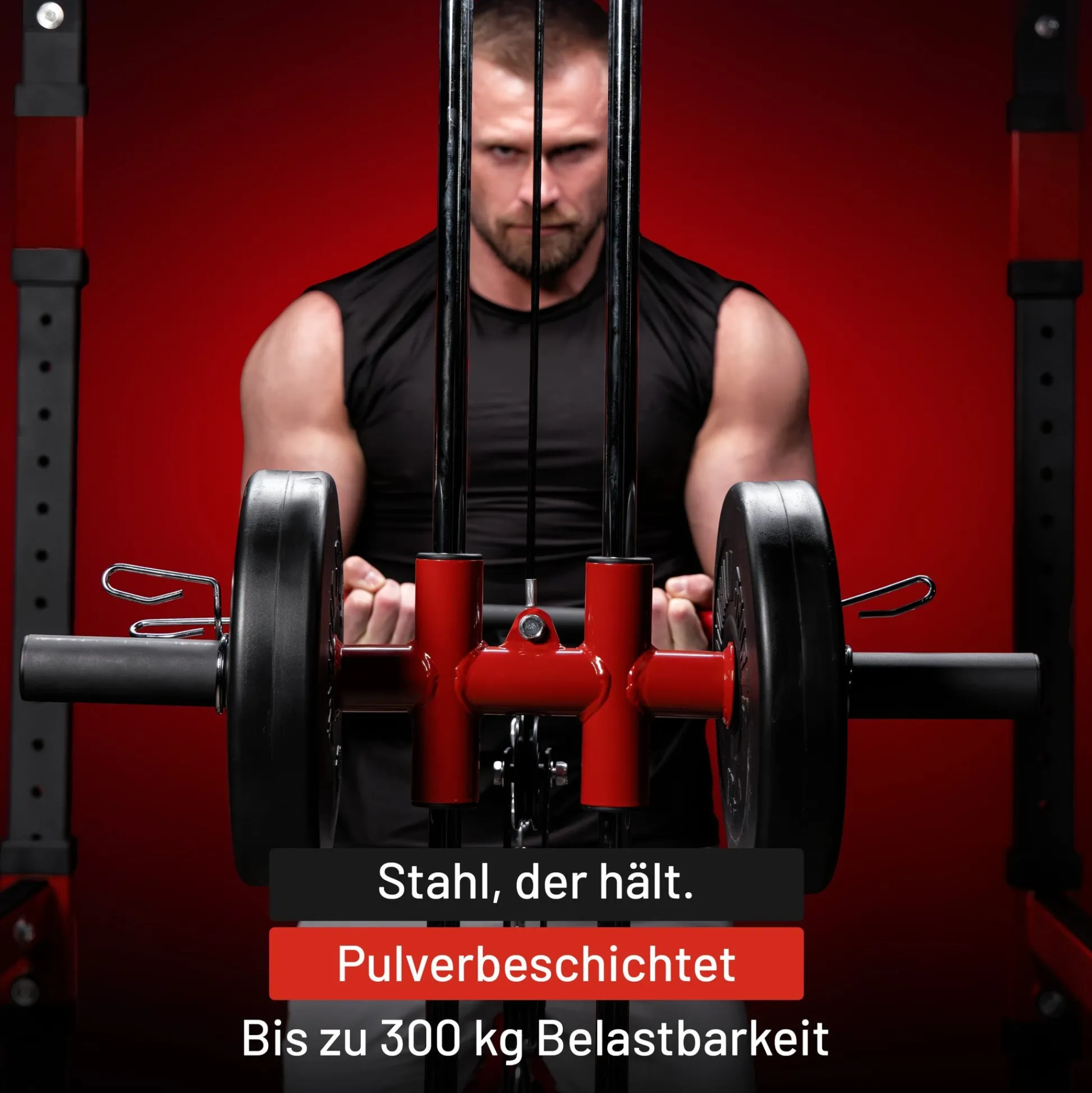 Gorilla Sports Power Rack mit Kabelzug Schwarz / Rot New