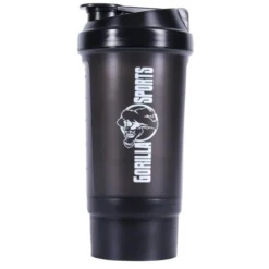 Gorilla Sports Protein Shaker mit Pulverfach 500 ml Schwarz Hot
