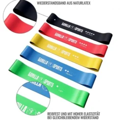 Gorilla Sports Resistance Band 5er Set aus Latex inkl, Tragebeutel Verschieden Clearance
