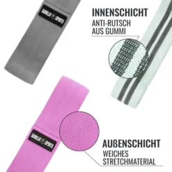 Gorilla Sports Resistance Band 3er Set aus Stoff inkl, Tragebeutel Verschieden Best