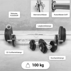 Gorilla Sports Schrägbank mit separater Ablage inkl, Langhantel Set 100 kg Weiss Sale