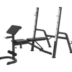 Gorilla Sports Schrägbank mit separater Ablage inkl, Langhantel Set 100 kg Schwarz New