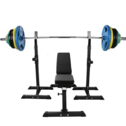 Gorilla Sports Schrägbank mit Squat Rack inkl, Langhantelset Olympia 150 kg Verschieden Online