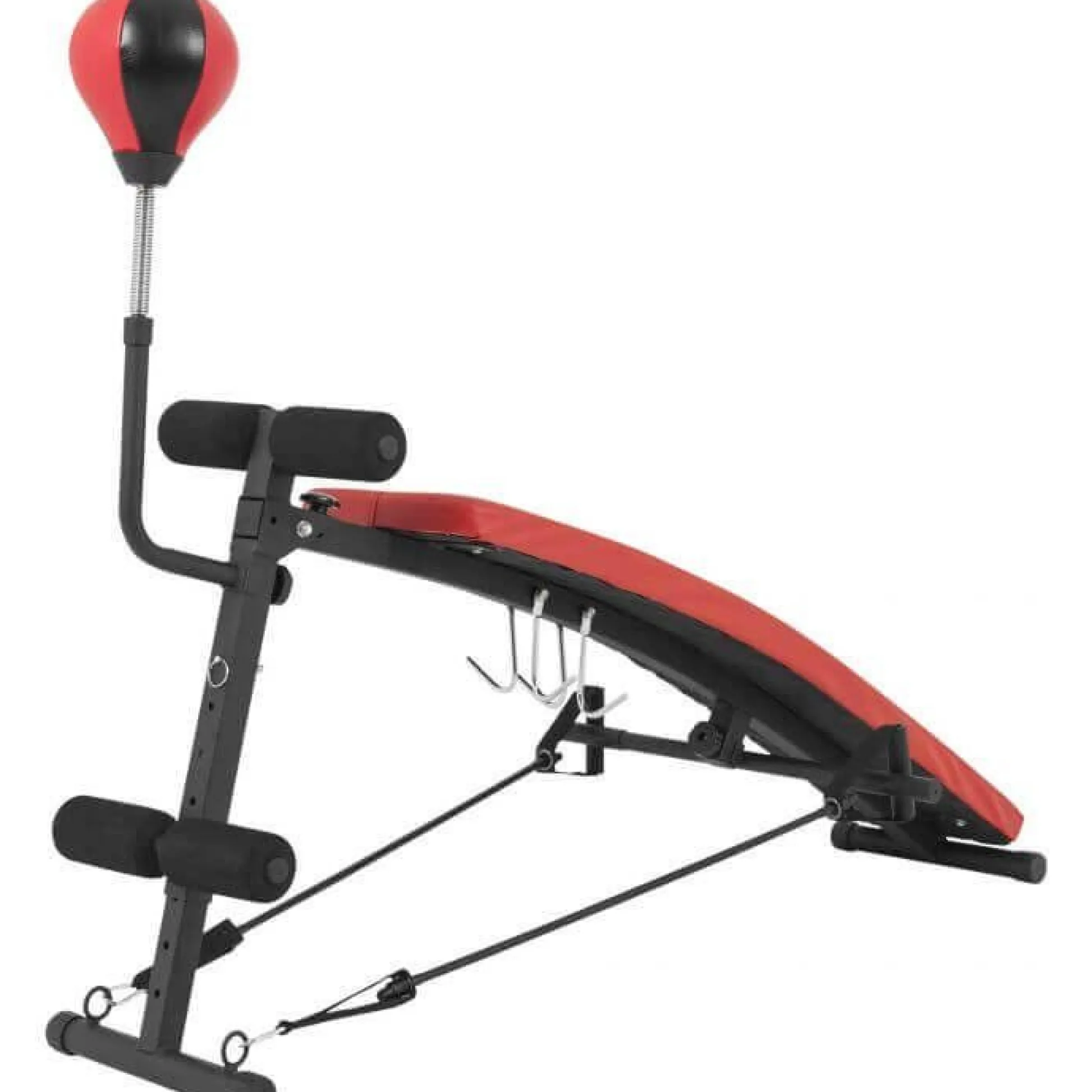 Gorilla Sports Sit Up Bank mit Punching Ball und Widerstandsbändern Schwarz / Rot Hot