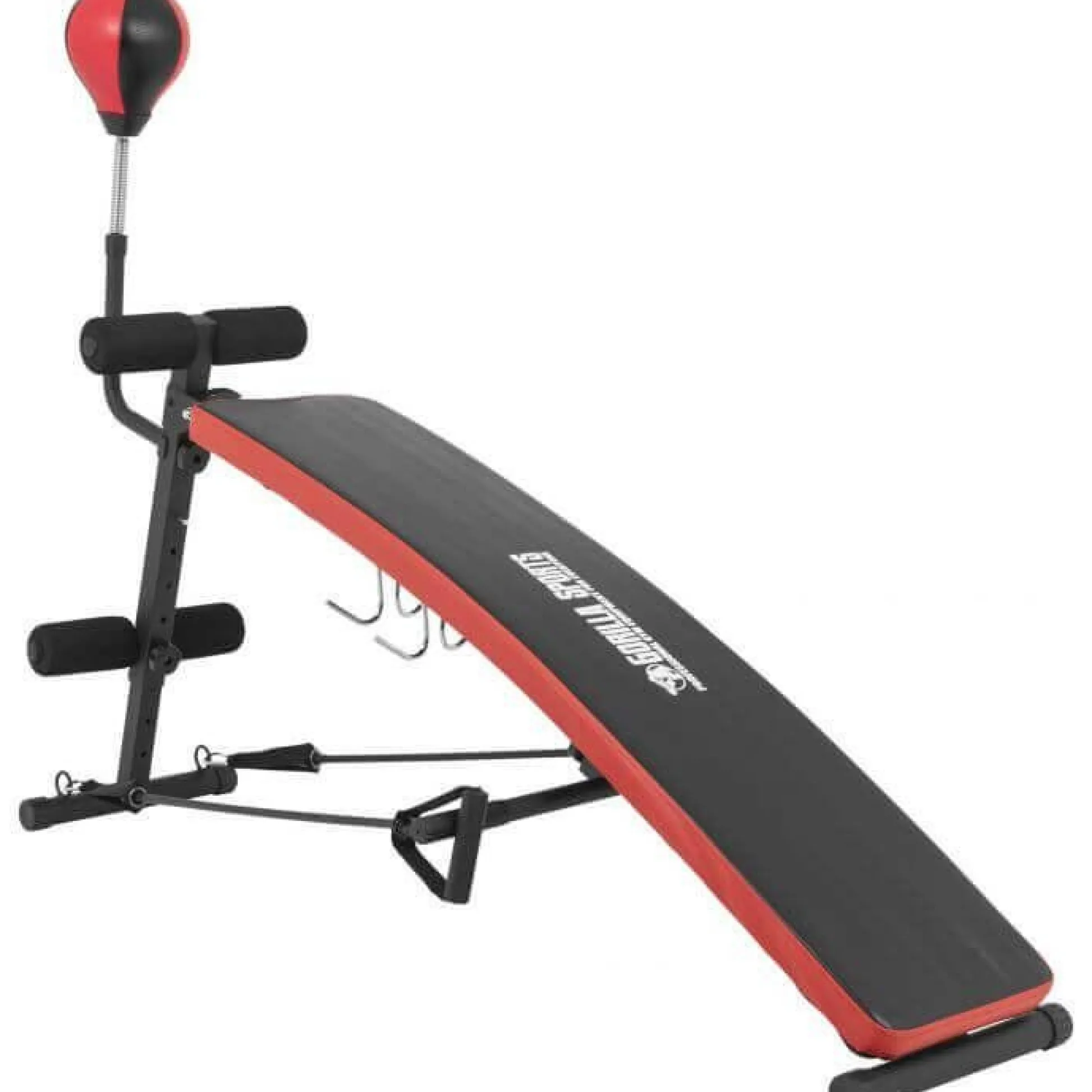 Gorilla Sports Sit Up Bank mit Punching Ball und Widerstandsbändern Schwarz / Rot Hot