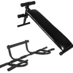 Gorilla Sports Sit Up Bank + Multifunktions Pull Up Bar Set Schwarz New
