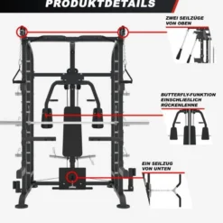 Gorilla Sports Smith Machine inkl, Klimmzugstange, Kabelzug und Butterfly Schwarz / Silber Hot