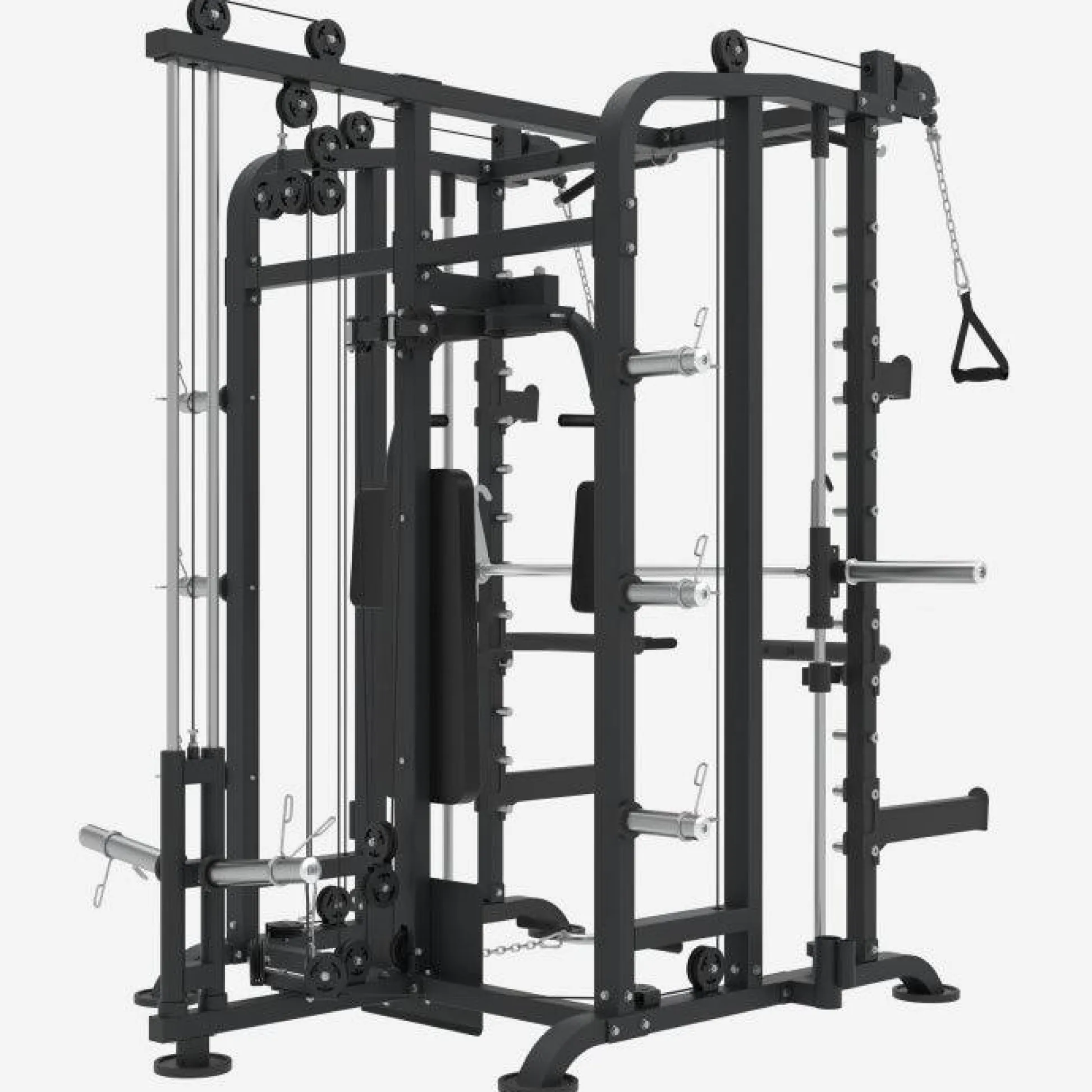 Gorilla Sports Smith Machine inkl, Klimmzugstange, Kabelzug und Butterfly Schwarz / Silber Hot