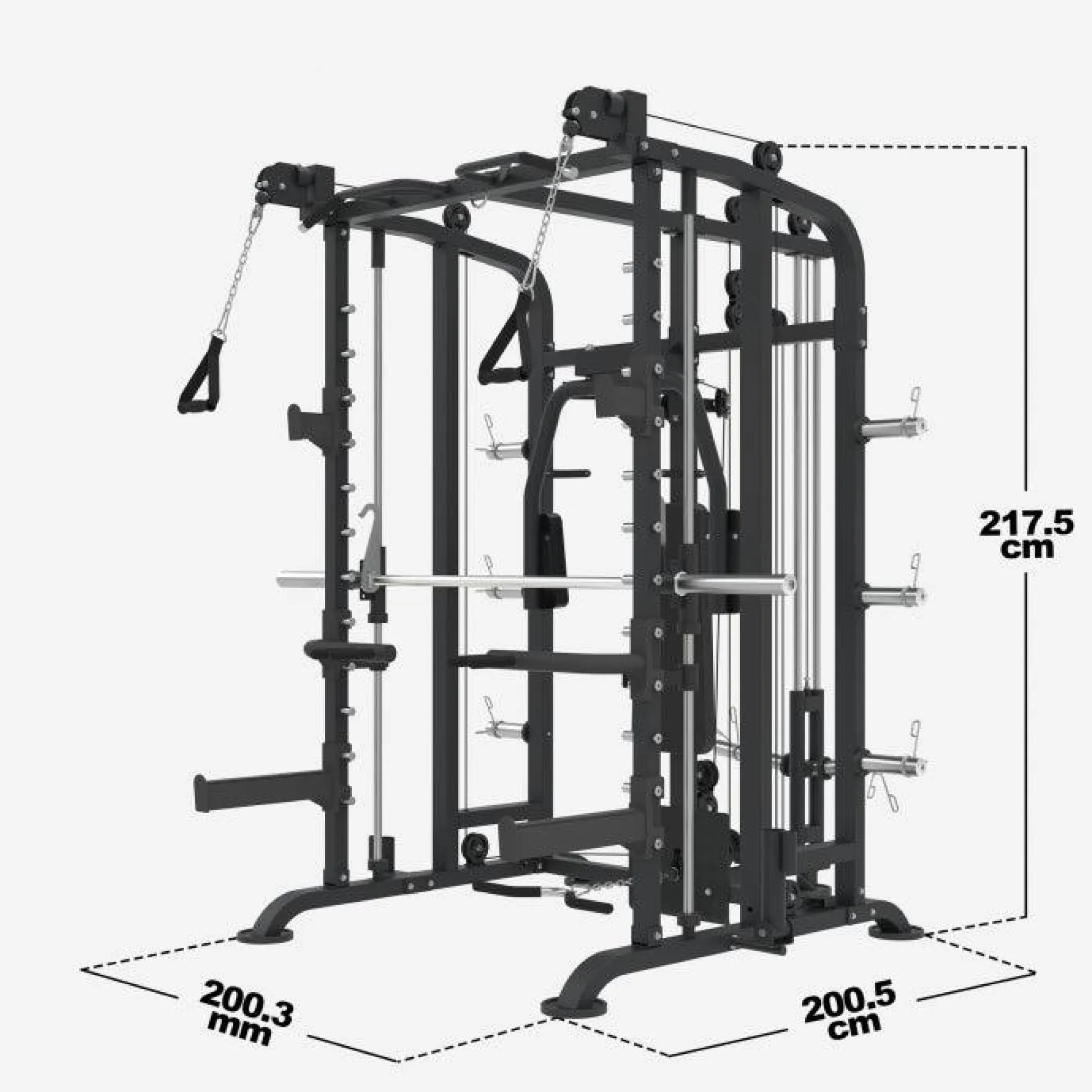 Gorilla Sports Smith Machine inkl, Klimmzugstange, Kabelzug und Butterfly Schwarz / Silber Hot