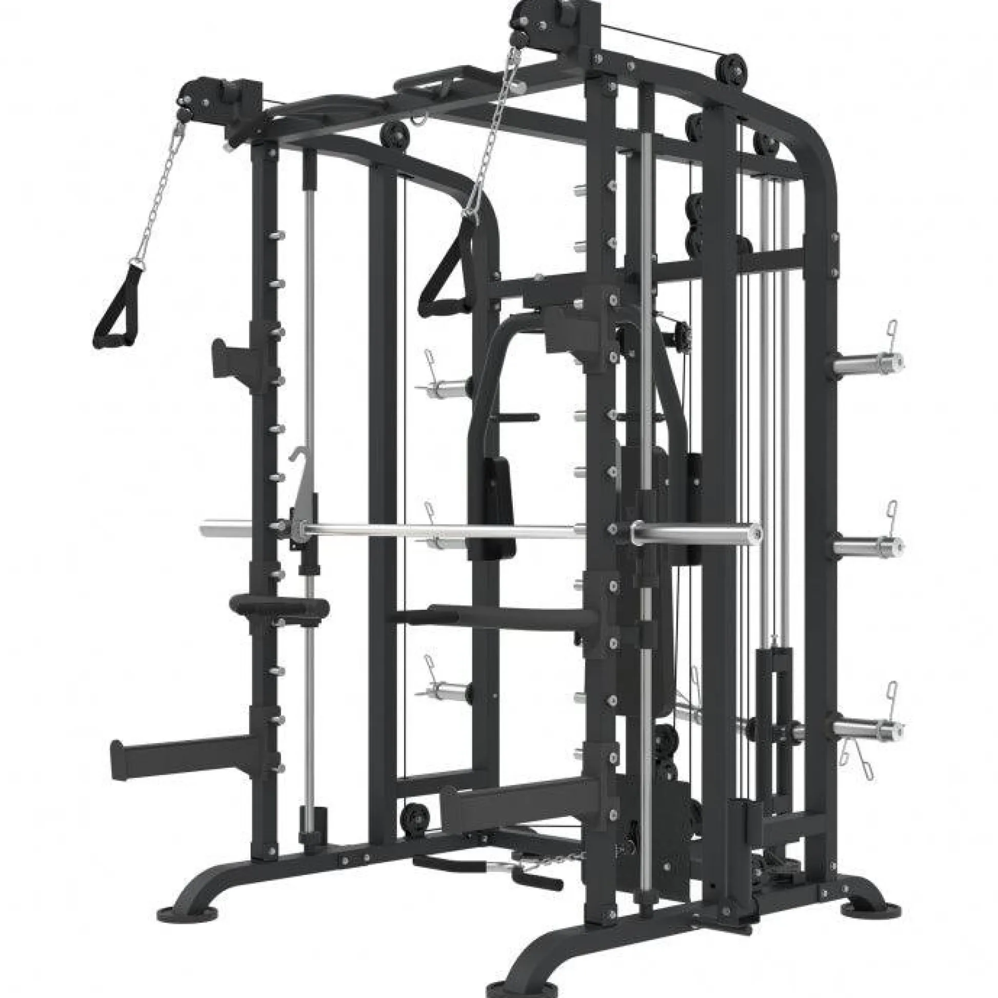 Gorilla Sports Smith Machine inkl, Klimmzugstange, Kabelzug und Butterfly Schwarz / Silber Hot