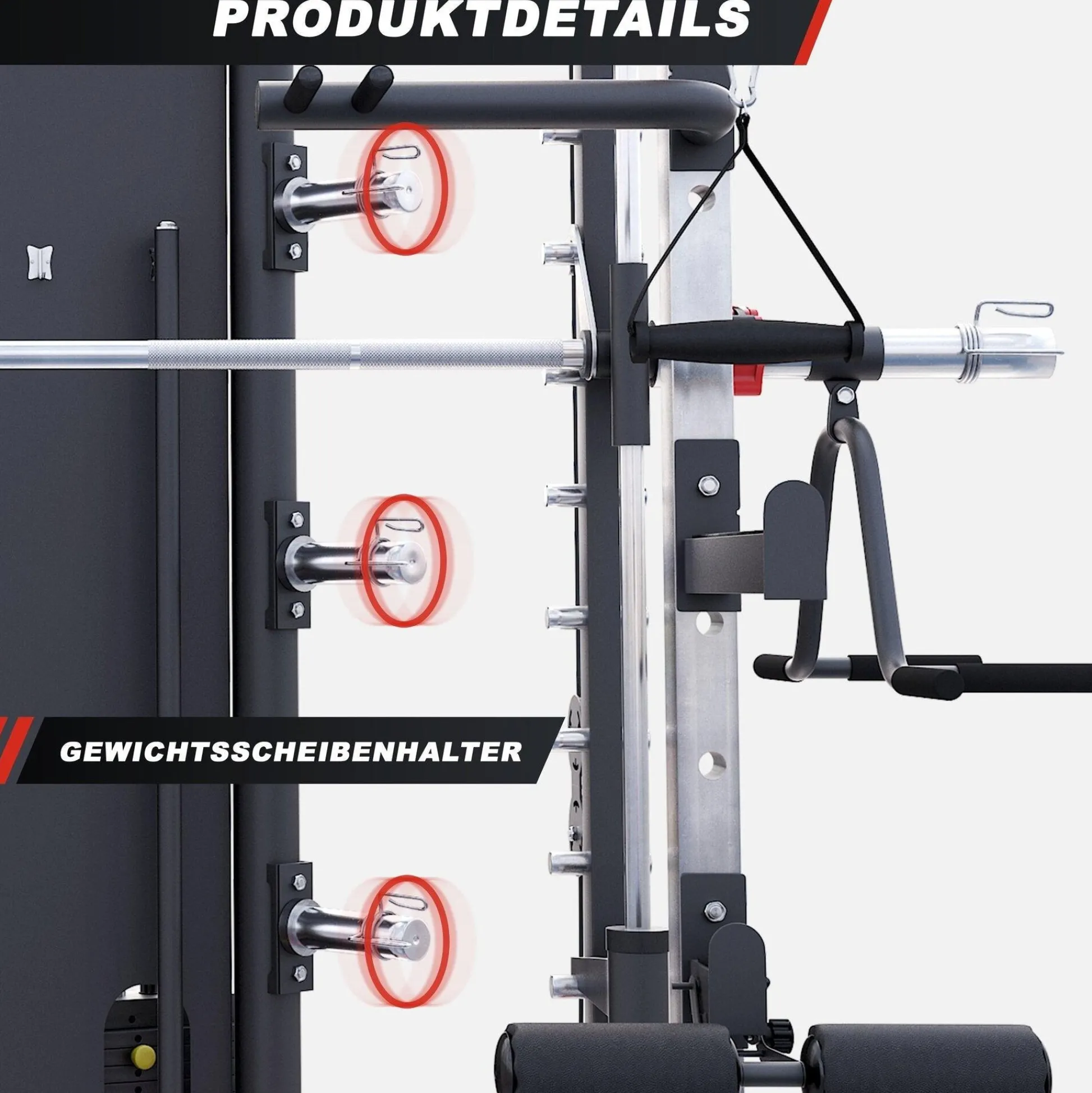 Gorilla Sports Smith Machine mit Steckgewichten Schwarz / Rot Hot