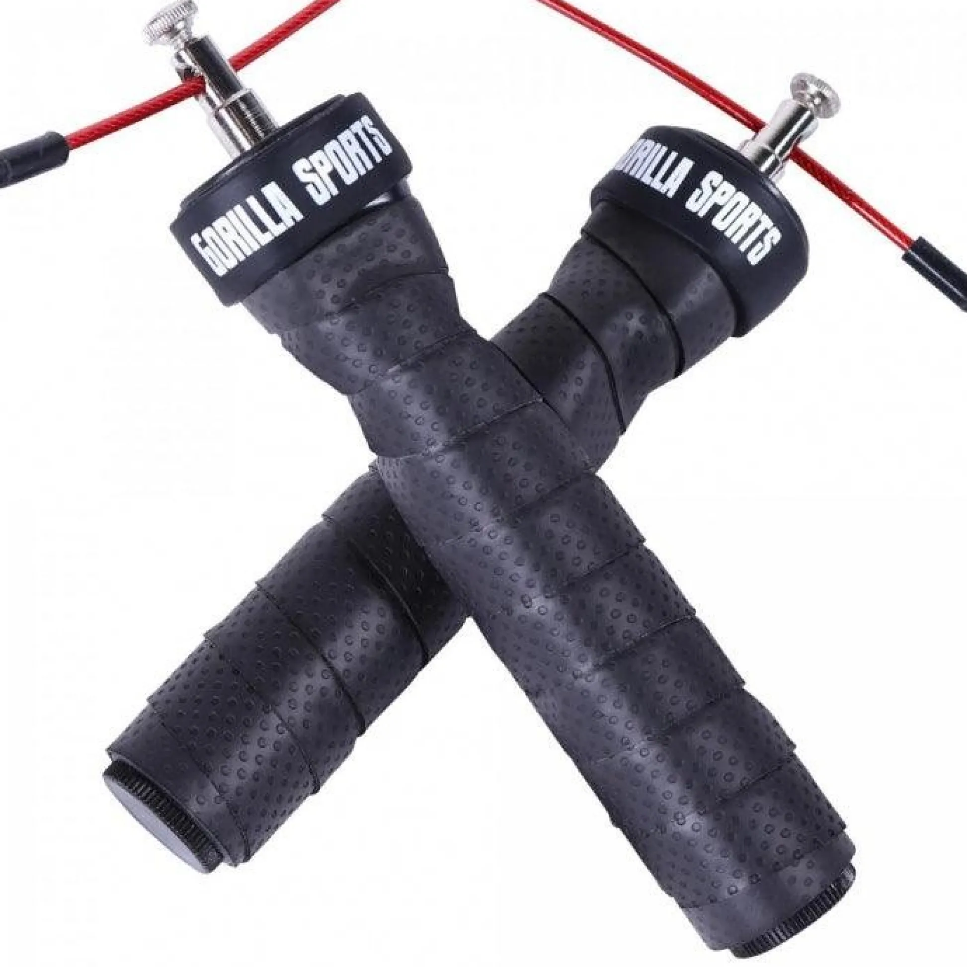 Gorilla Sports Springseil mit Drehgelenk 300 cm verstellbar inkl, Beutel und Zusatzgewichten Schwarz / Rot New