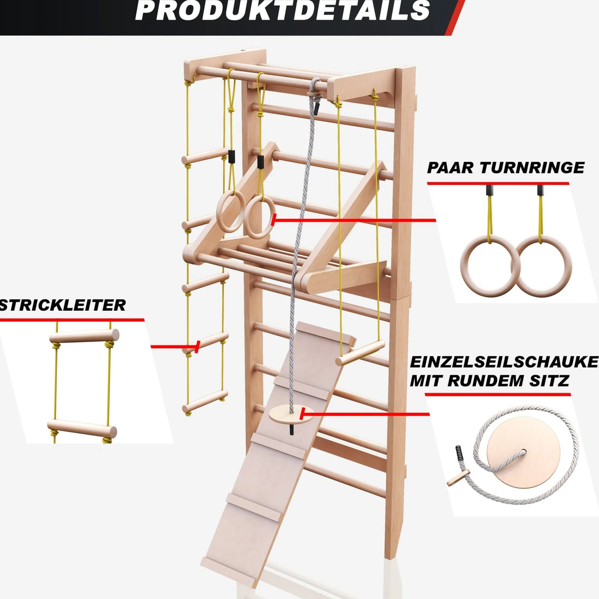 Physionics Sprossenwand Set Natur Holz Discount