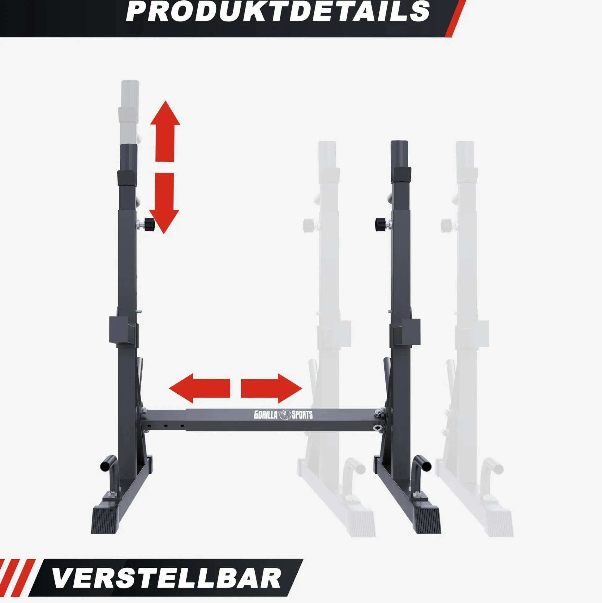 Gorilla Sports Squat Rack verstellbar in Höhe und Breite Schwarz New