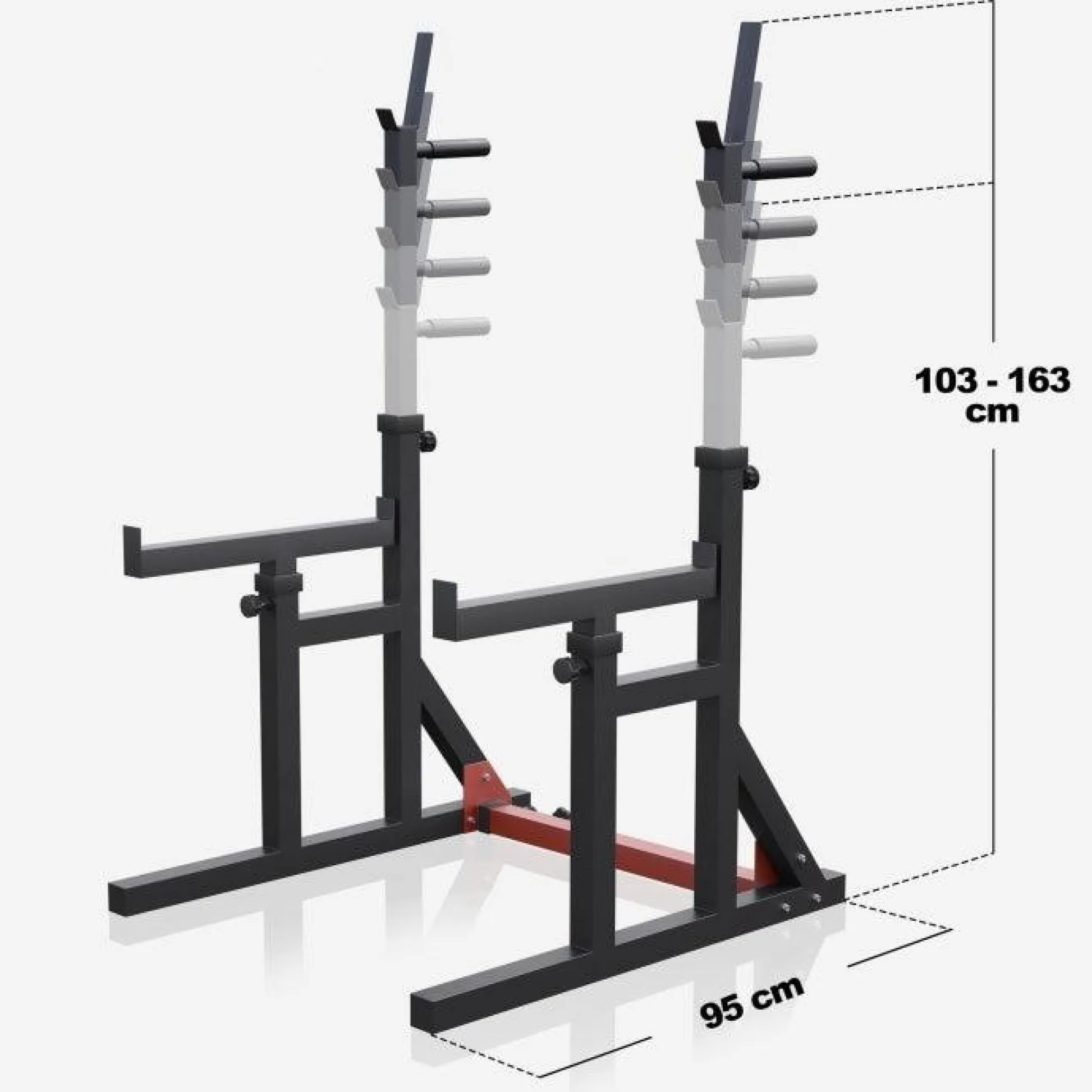 Gorilla Sports Squat Rack verstellbar in Höhe und Breite Schwarz / Rot Clearance