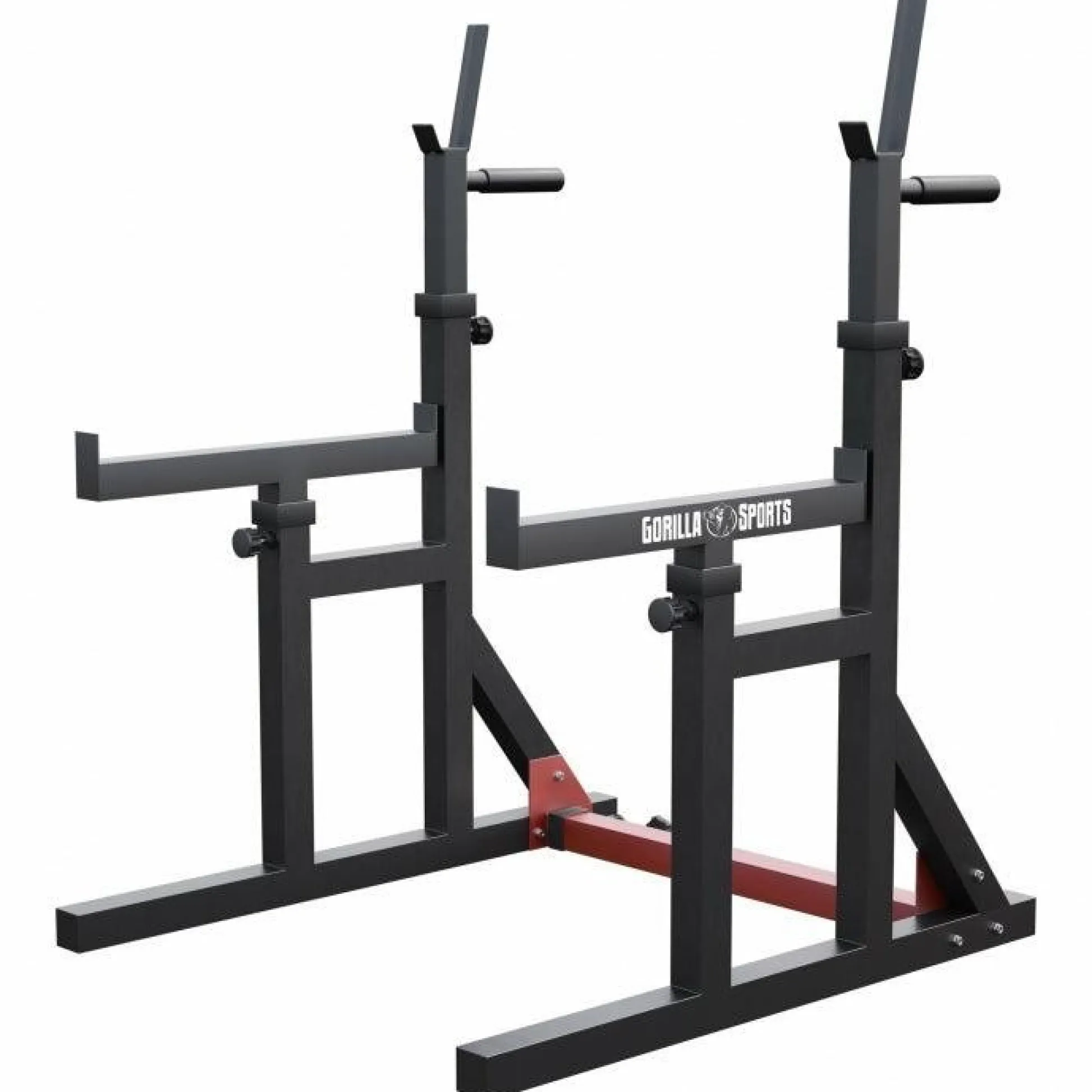 Gorilla Sports Squat Rack verstellbar in Höhe und Breite Schwarz / Rot Clearance
