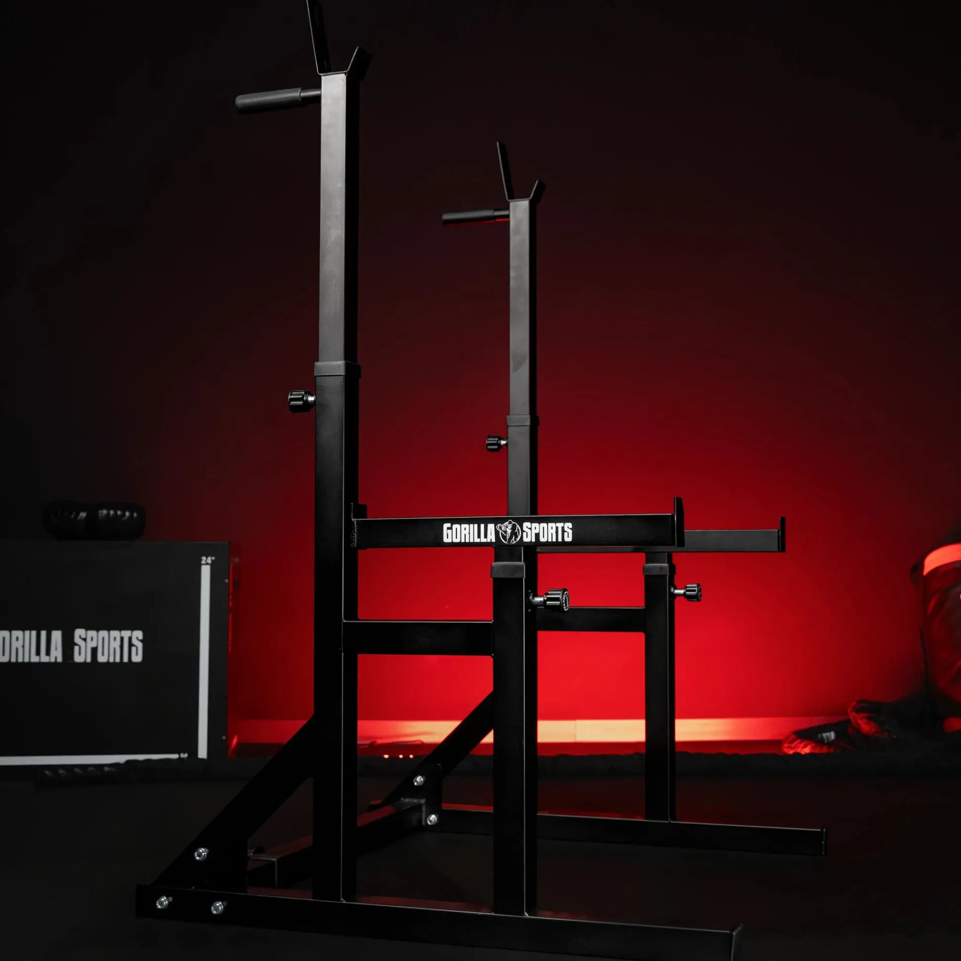 Gorilla Sports Squat Rack verstellbar in Höhe und Breite Schwarz / Rot Clearance
