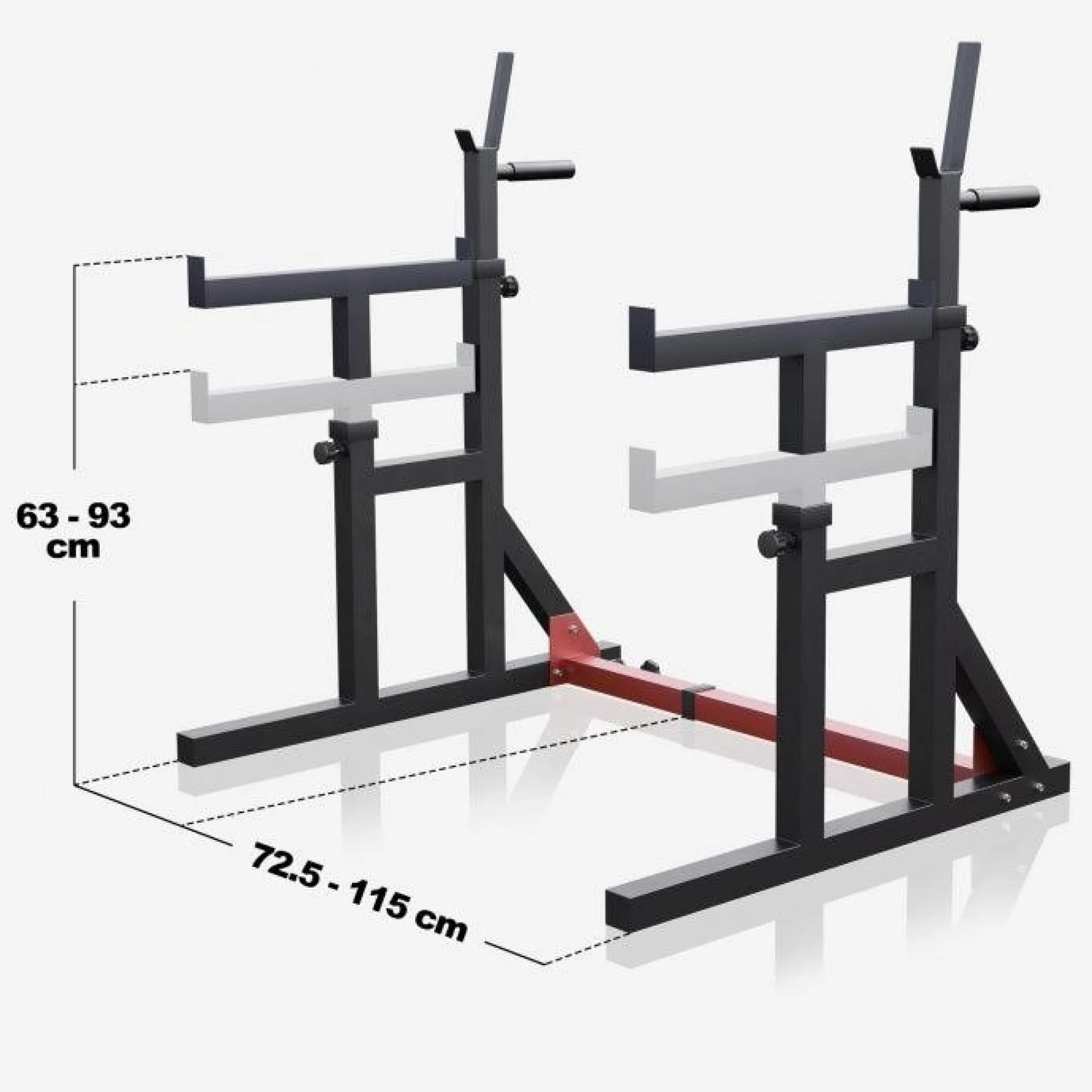 Gorilla Sports Squat Rack verstellbar in Höhe und Breite Schwarz / Rot Clearance