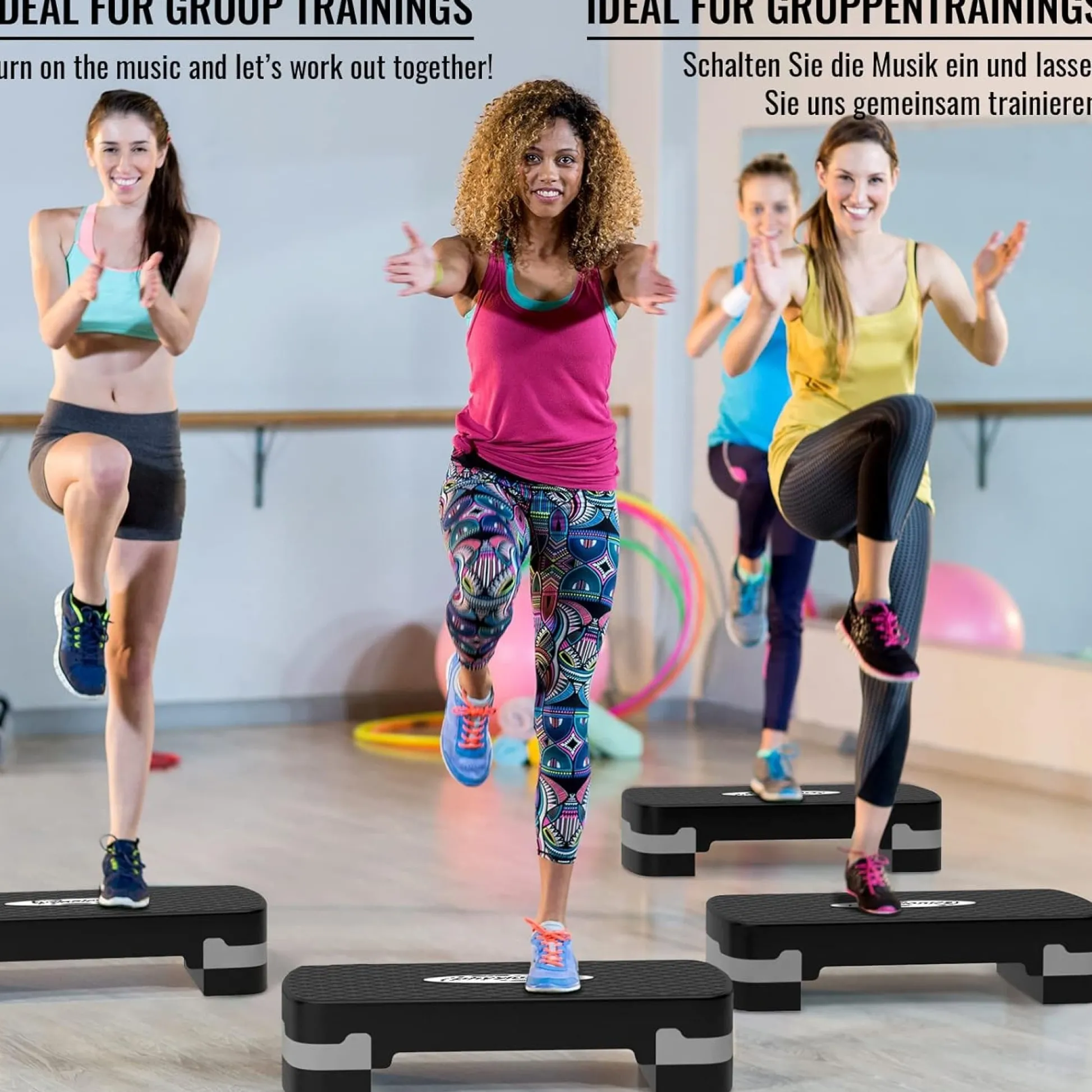 Physionics Steppbrett Aerobic 3 Stufen Schwarz / Grau Clearance