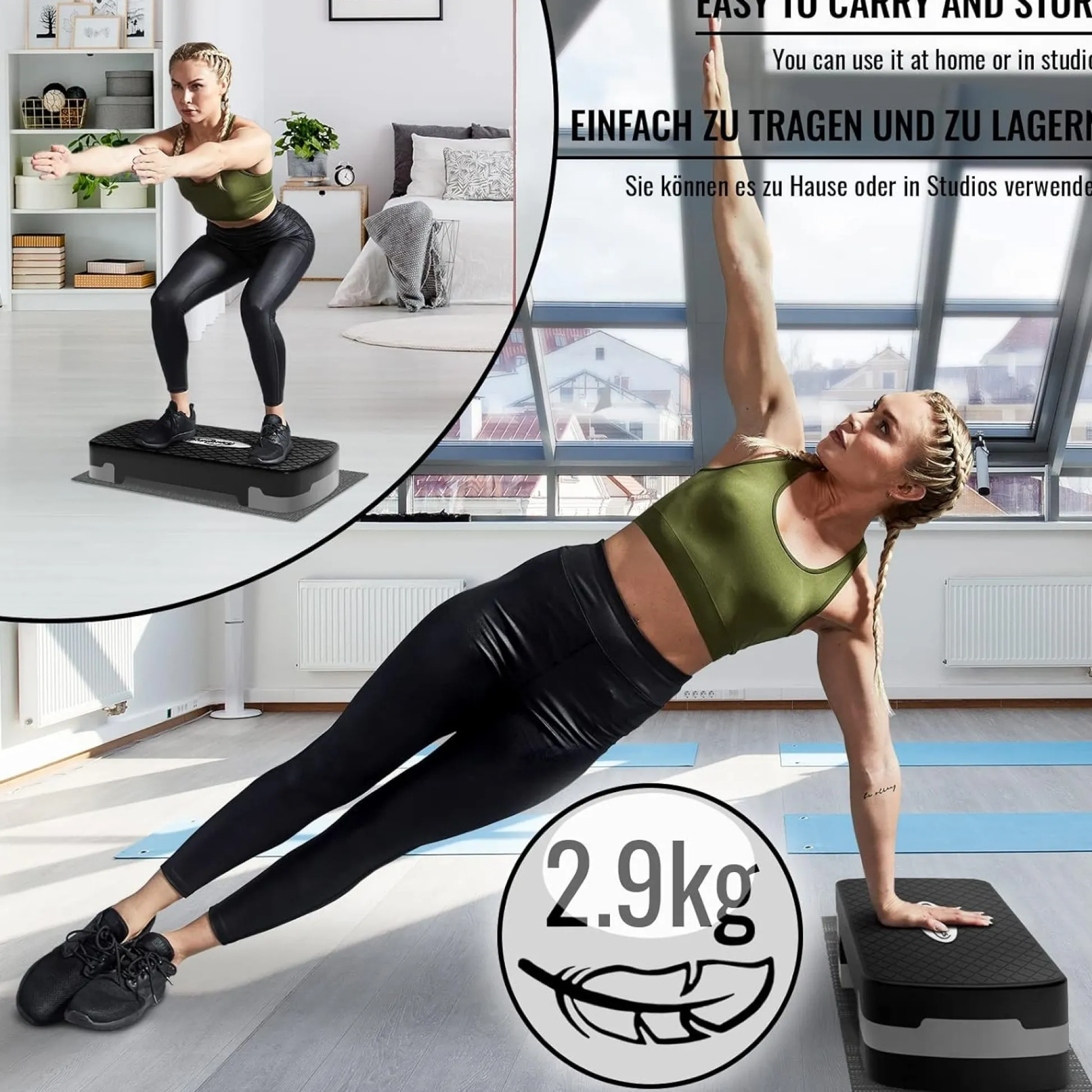 Physionics Steppbrett Aerobic 3 Stufen Schwarz / Grau Clearance