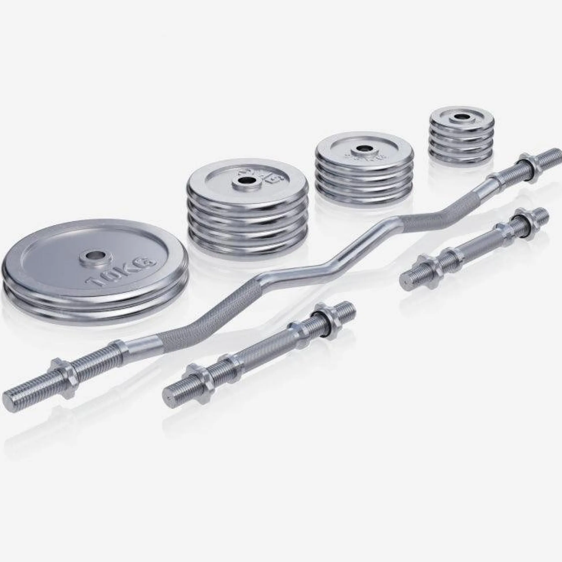 Gorilla Sports SZ-Curlset Chrom 70 kg mit Sternverschlüssen Silber New