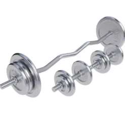 Gorilla Sports SZ-Curlset Chrom 70 kg mit Sternverschlüssen Silber New