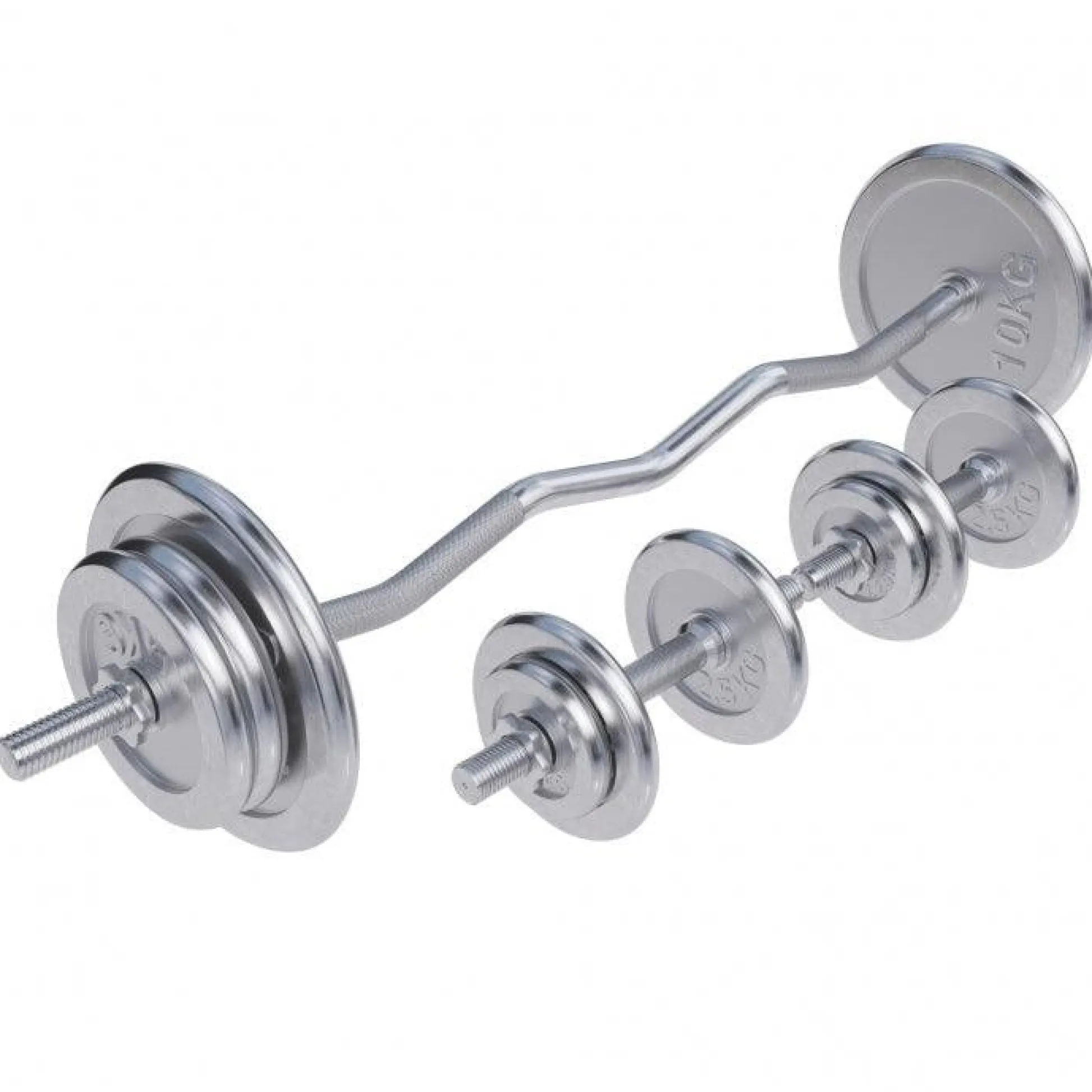 Gorilla Sports SZ-Curlset Chrom 70 kg mit Sternverschlüssen Silber New