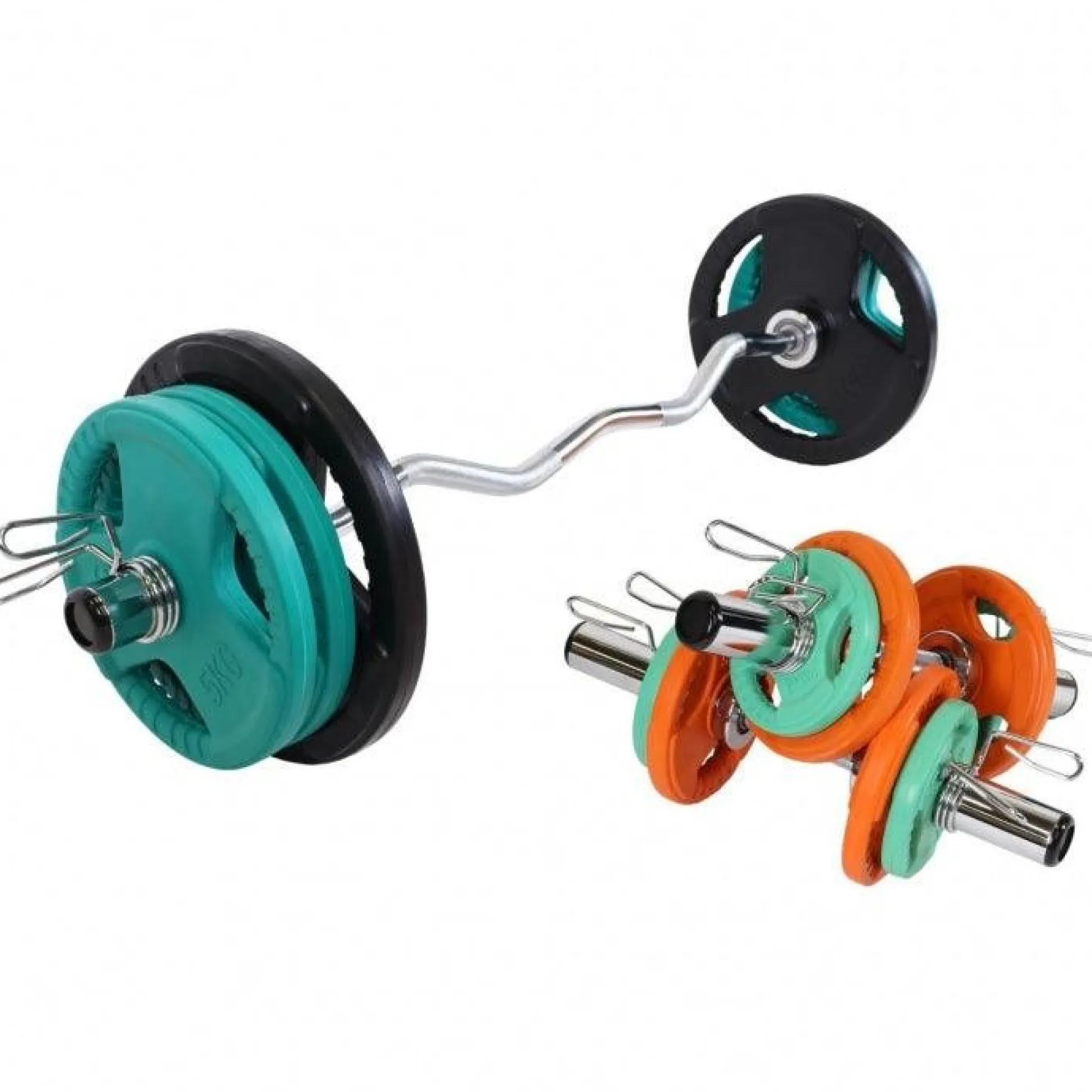Gorilla Sports SZ-Curlset Gummi Gripper 75 kg Olympia mit Verschlüssen Verschieden Discount
