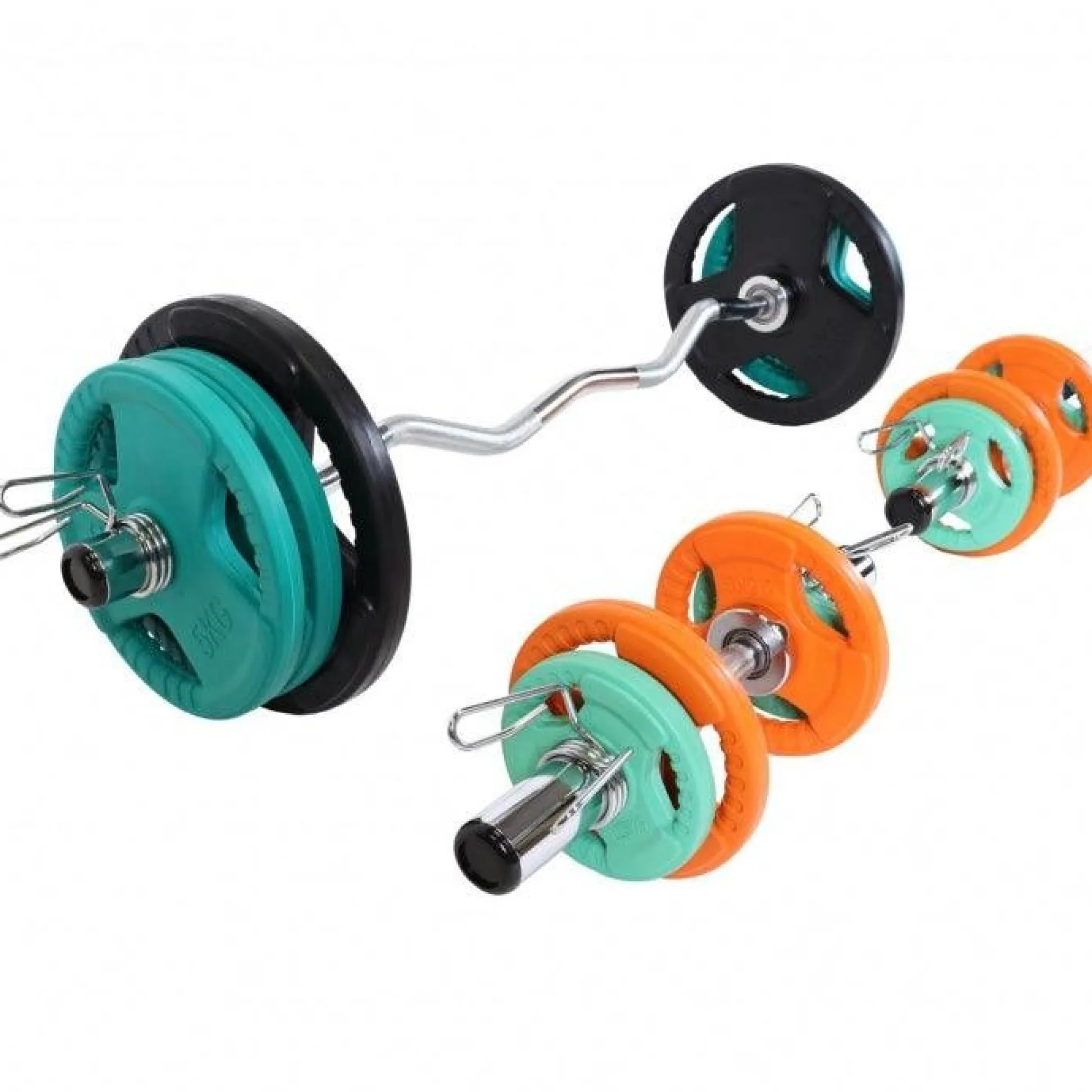 Gorilla Sports SZ-Curlset Gummi Gripper 75 kg Olympia mit Verschlüssen Verschieden Discount