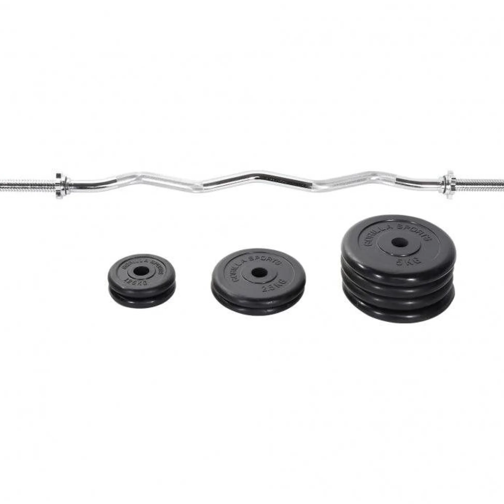 Gorilla Sports SZ-Curlset Gummi 35 kg mit Sternverschlüssen Schwarz / Silber Hot