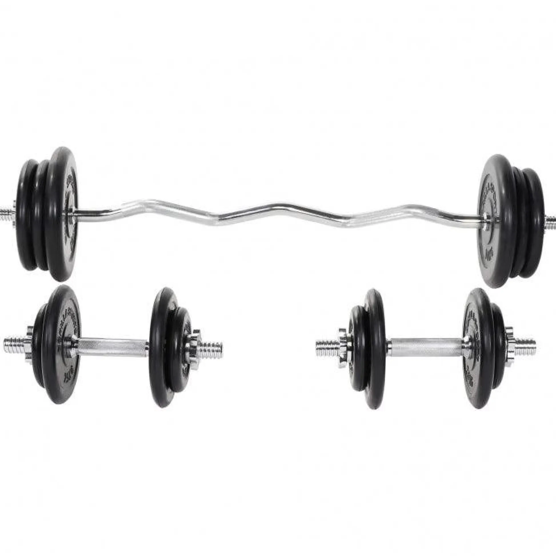 Gorilla Sports SZ-Curlset Gummi 70 kg mit Sternverschlüssen Schwarz / Silber Sale