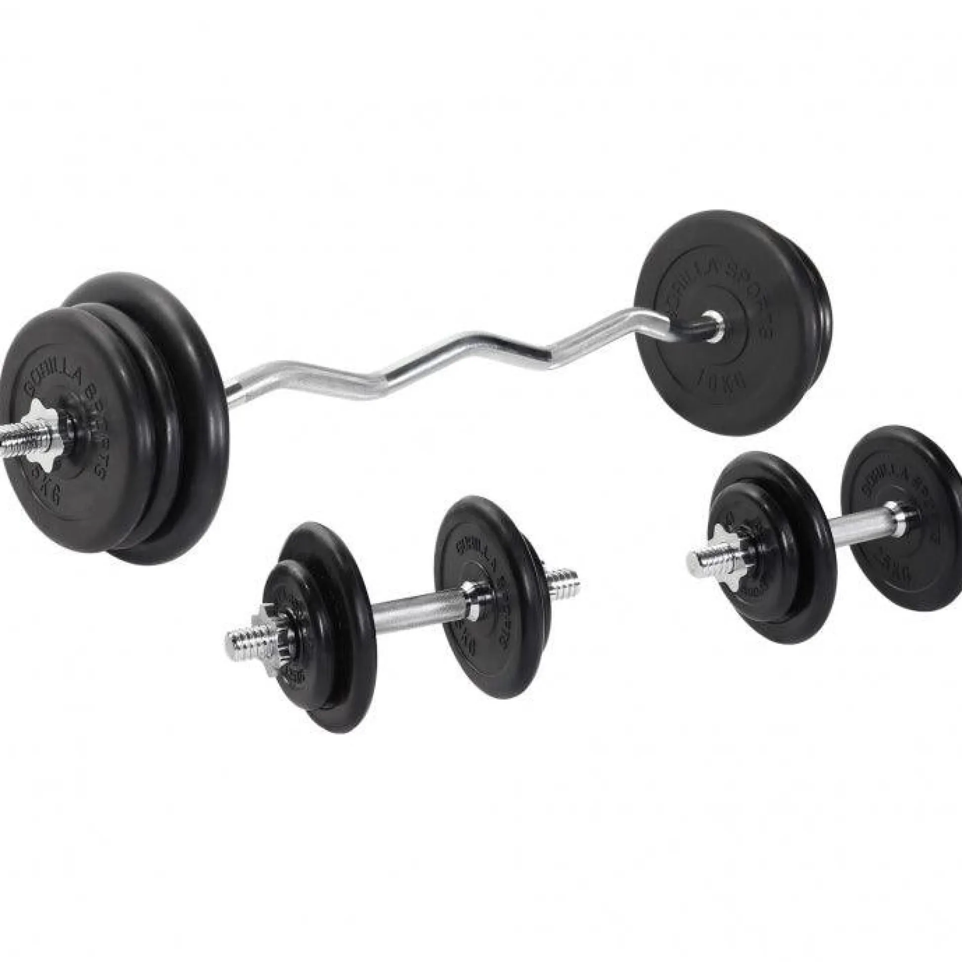 Gorilla Sports SZ-Curlset Gummi 70 kg mit Sternverschlüssen Schwarz / Silber Sale