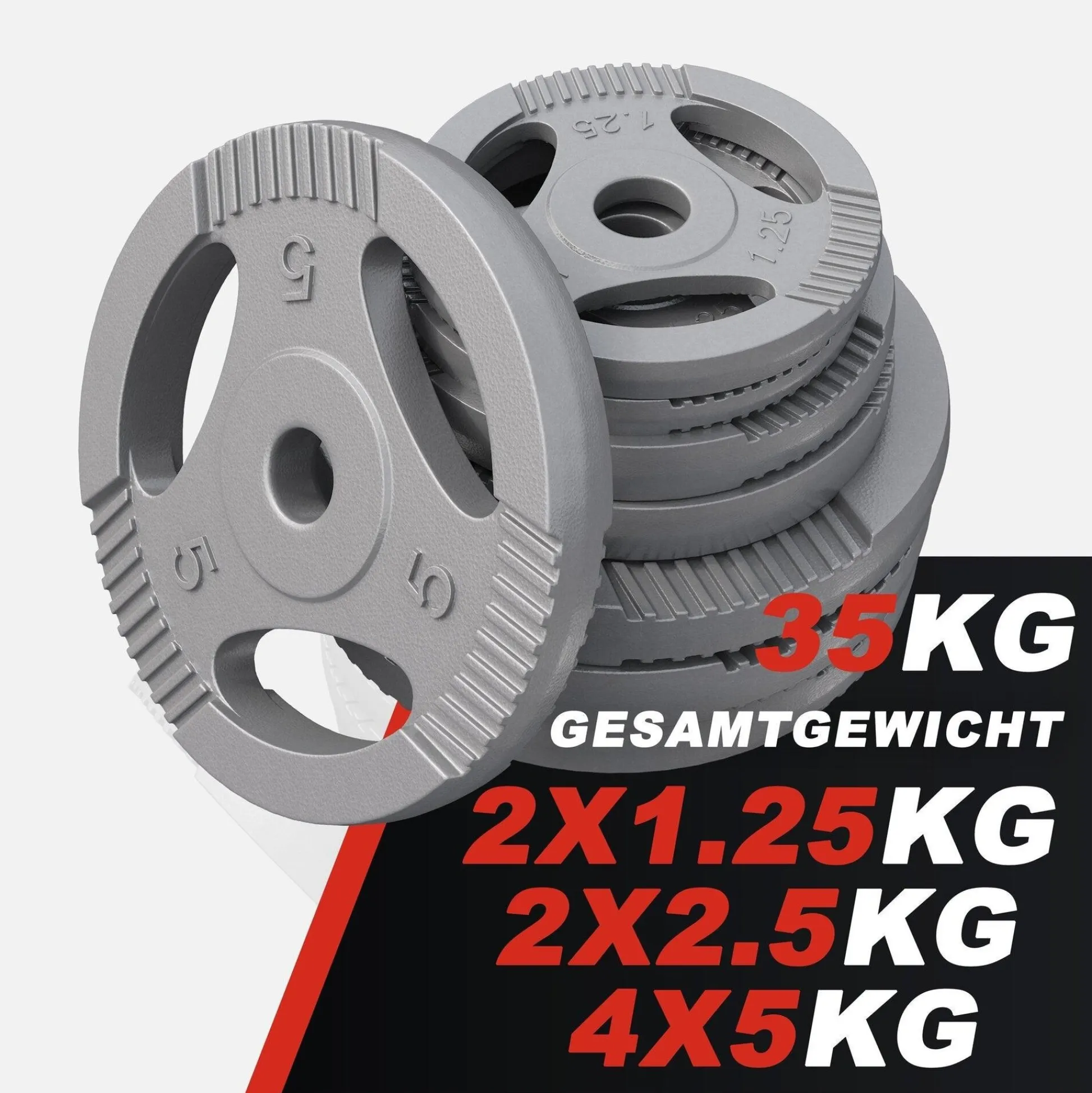 Gorilla Sports SZ-Curlset Gusseisen Gripper 35 kg mit Sternverschlüssen Silber Discount