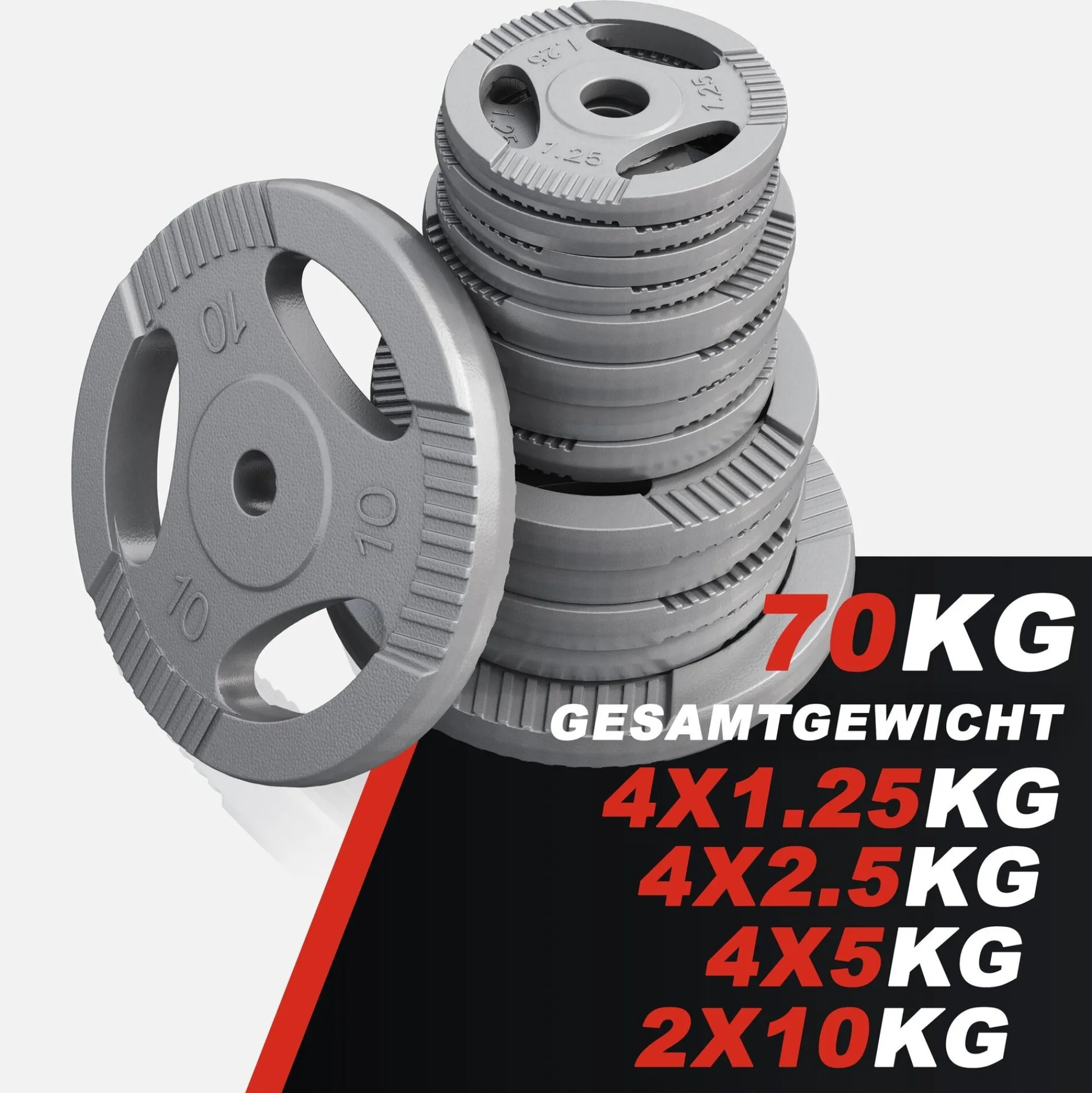 Gorilla Sports SZ-Curlset Gusseisen Gripper 70 kg mit Sternverschlüssen Silber Discount