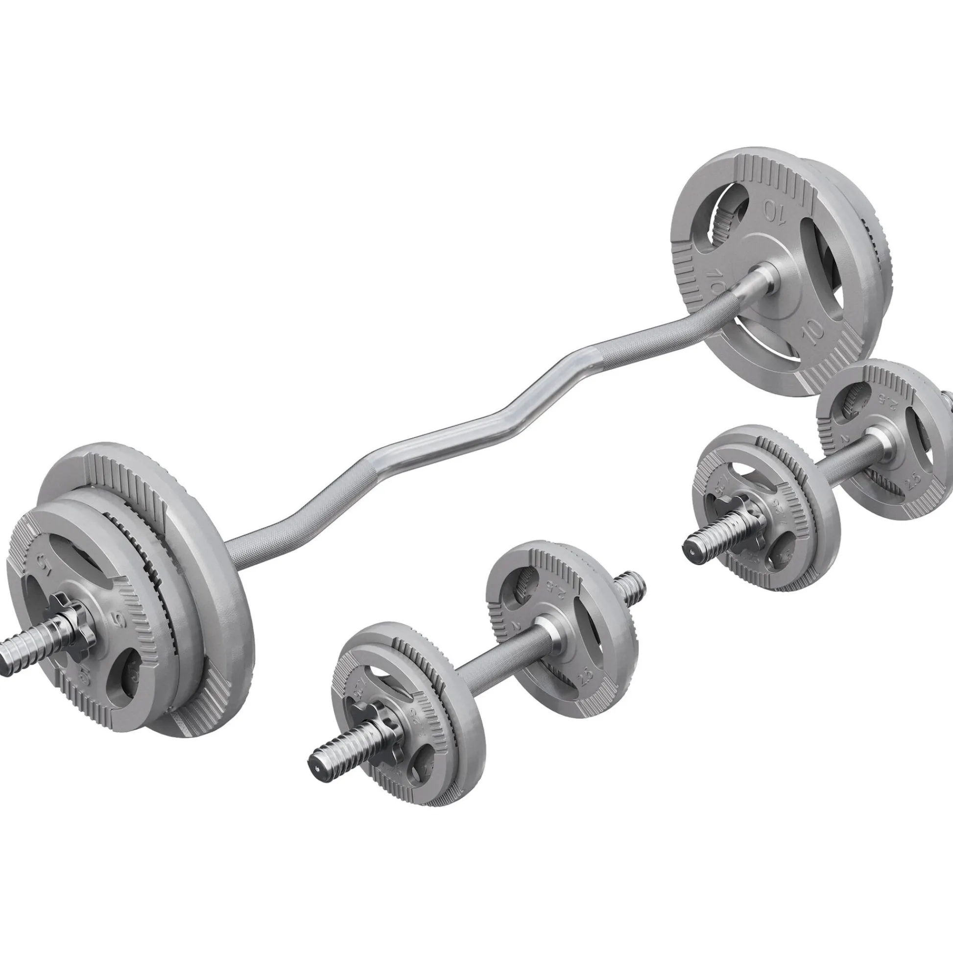 Gorilla Sports SZ-Curlset Gusseisen Gripper 70 kg mit Sternverschlüssen Silber Discount