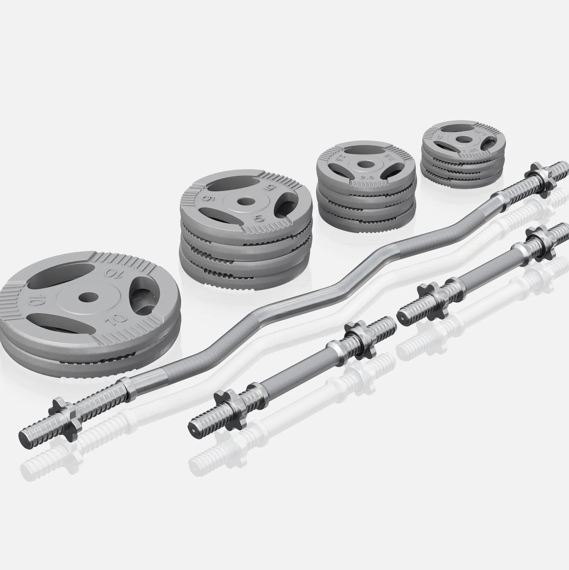 Gorilla Sports SZ-Curlset Gusseisen Gripper 70 kg mit Sternverschlüssen Silber Discount