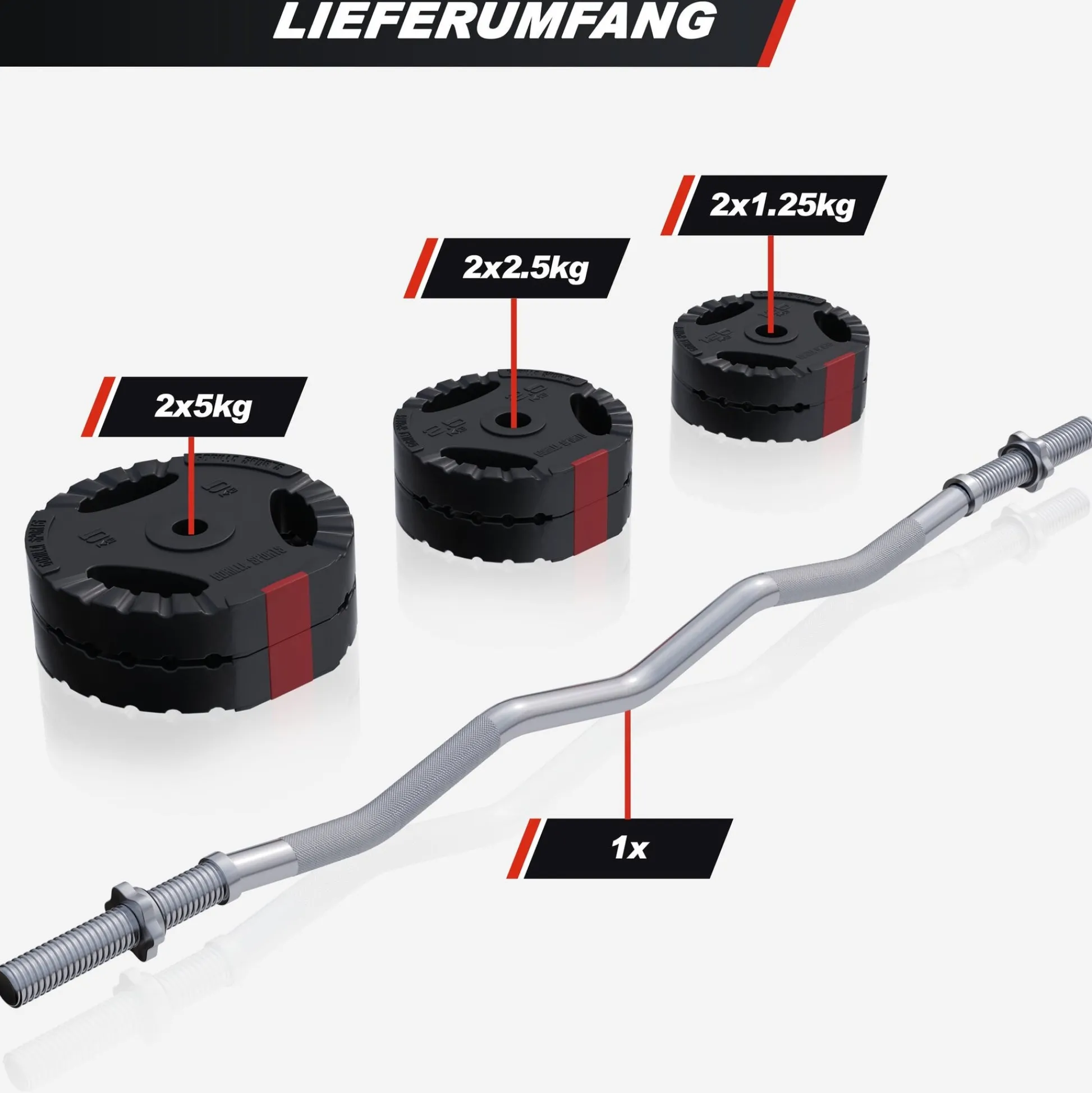 Gorilla Sports SZ-Curlset Kunststoff Gripper 25 kg mit Sternverschlüssen Schwarz / Silber Best