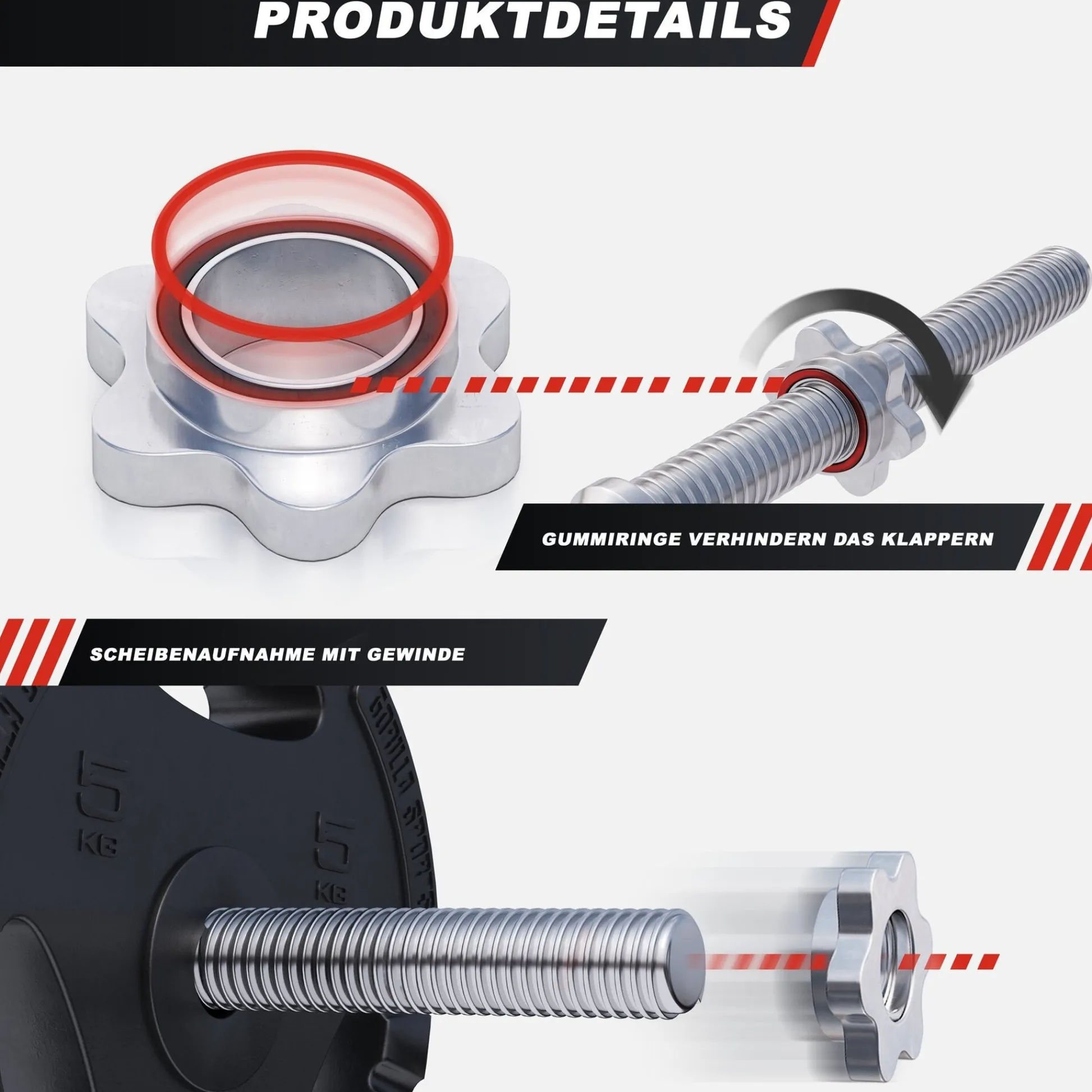 Gorilla Sports SZ-Curlset Kunststoff Gripper 25 kg mit Sternverschlüssen Schwarz / Silber Best