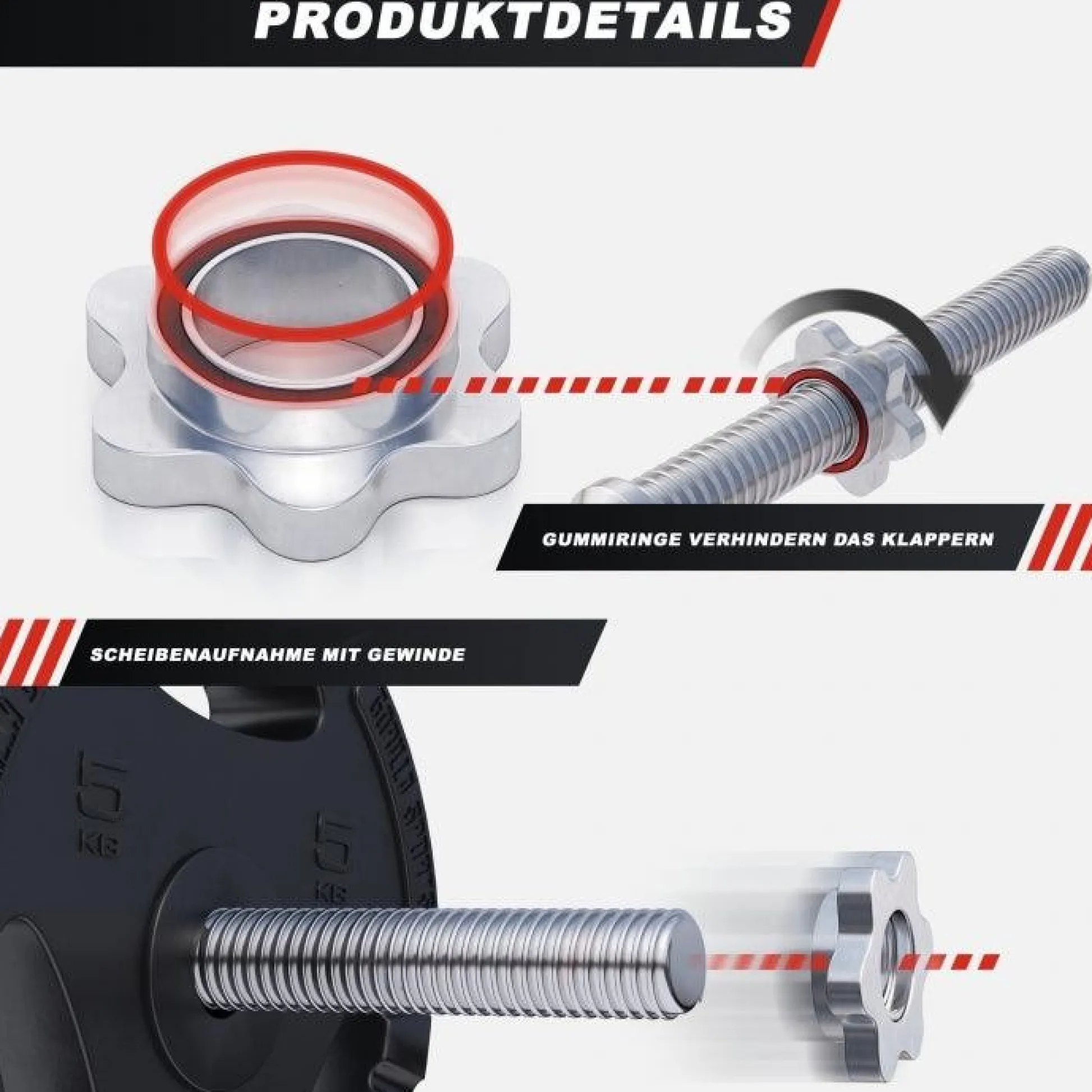 Gorilla Sports SZ-Curlset Kunststoff Gripper 70 kg mit Sternverschlüssen Silber / Schwarz