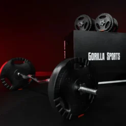 Gorilla Sports SZ-Curlset Kunststoff Gripper 70 kg mit Sternverschlüssen Silber / Schwarz