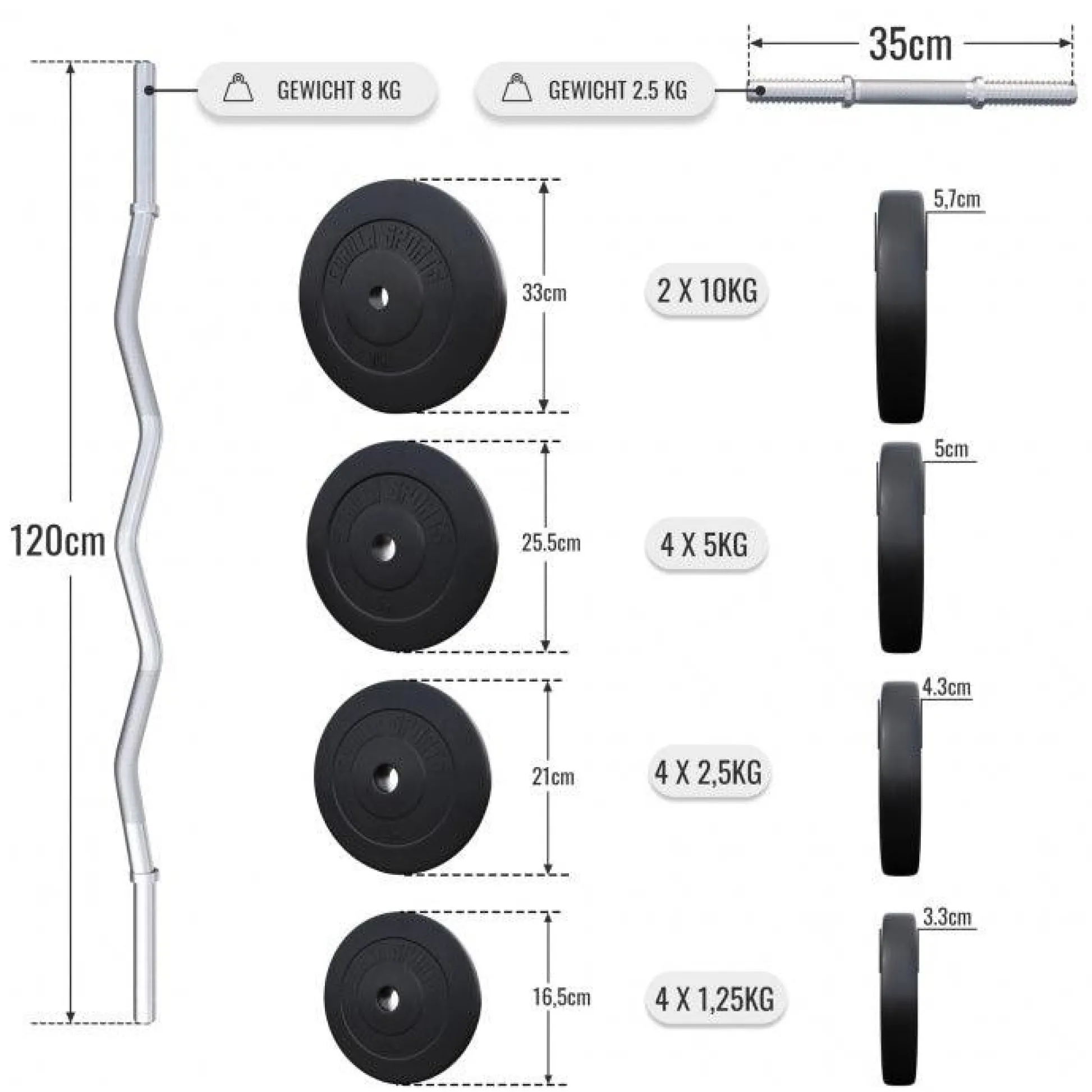 Gorilla Sports SZ-Curlset Kunststoff 70 kg mit Verschlüssen Silber / Schwarz Online