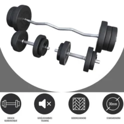 Gorilla Sports SZ-Curlset Kunststoff 70 kg mit Verschlüssen Silber / Schwarz Online